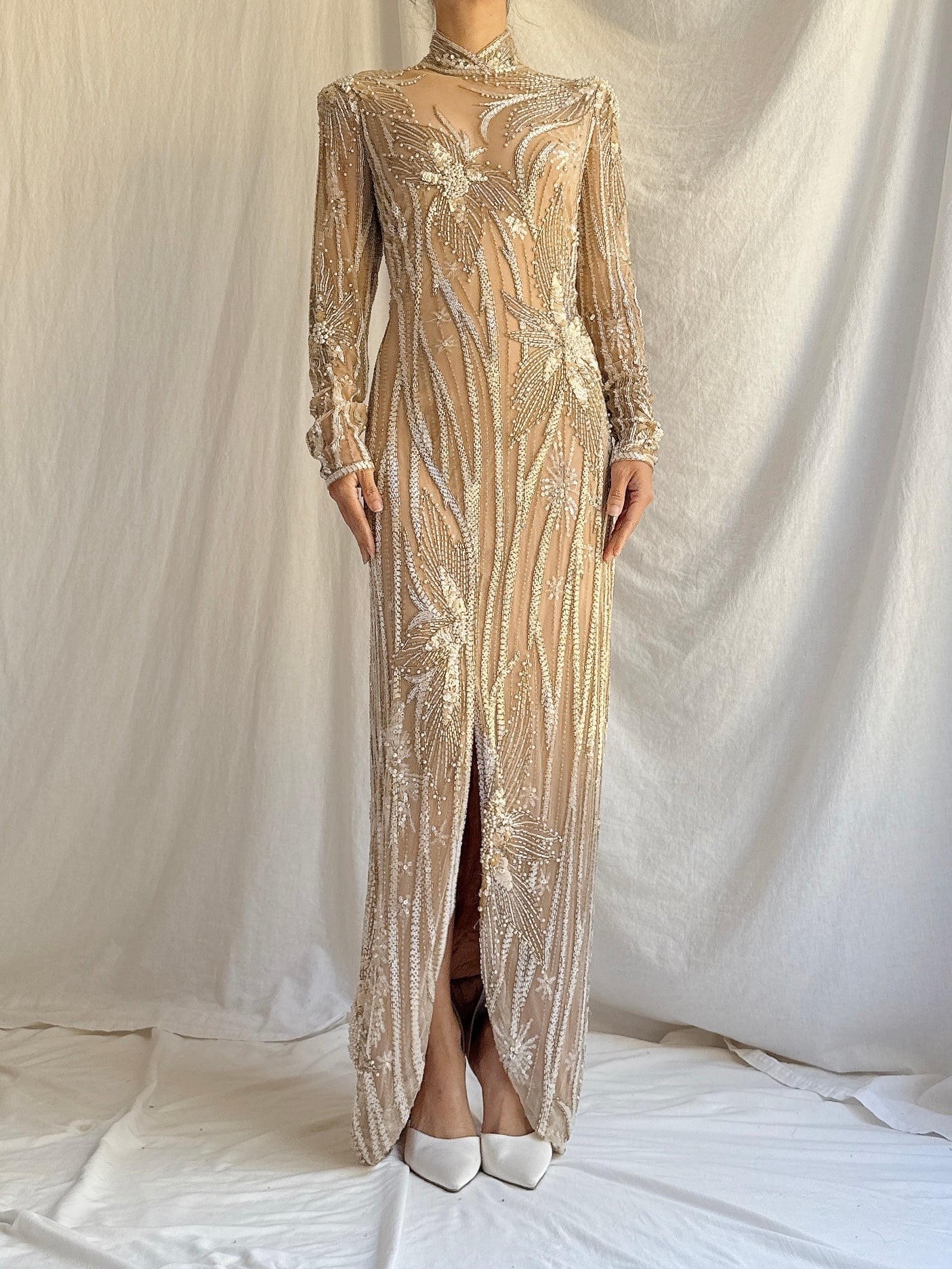 vintage bob mackie dresses Vintage Bob Mackie Silk Beaded Gown - M