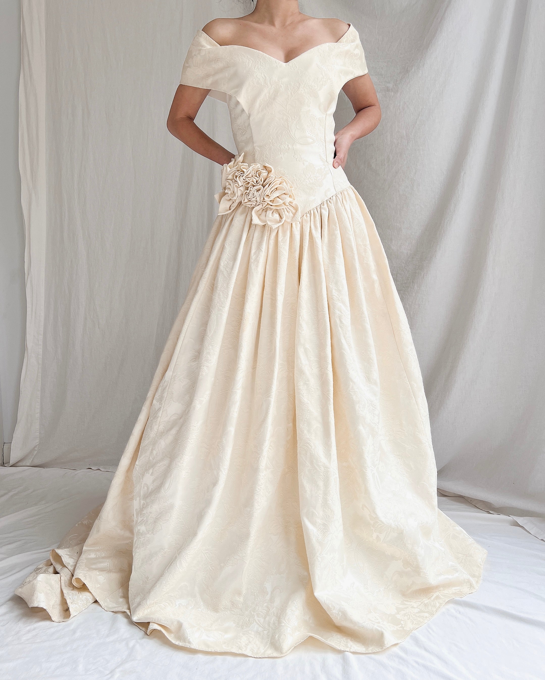 “RESERVED” Vintage Jacquard Rosette Gown - S/M