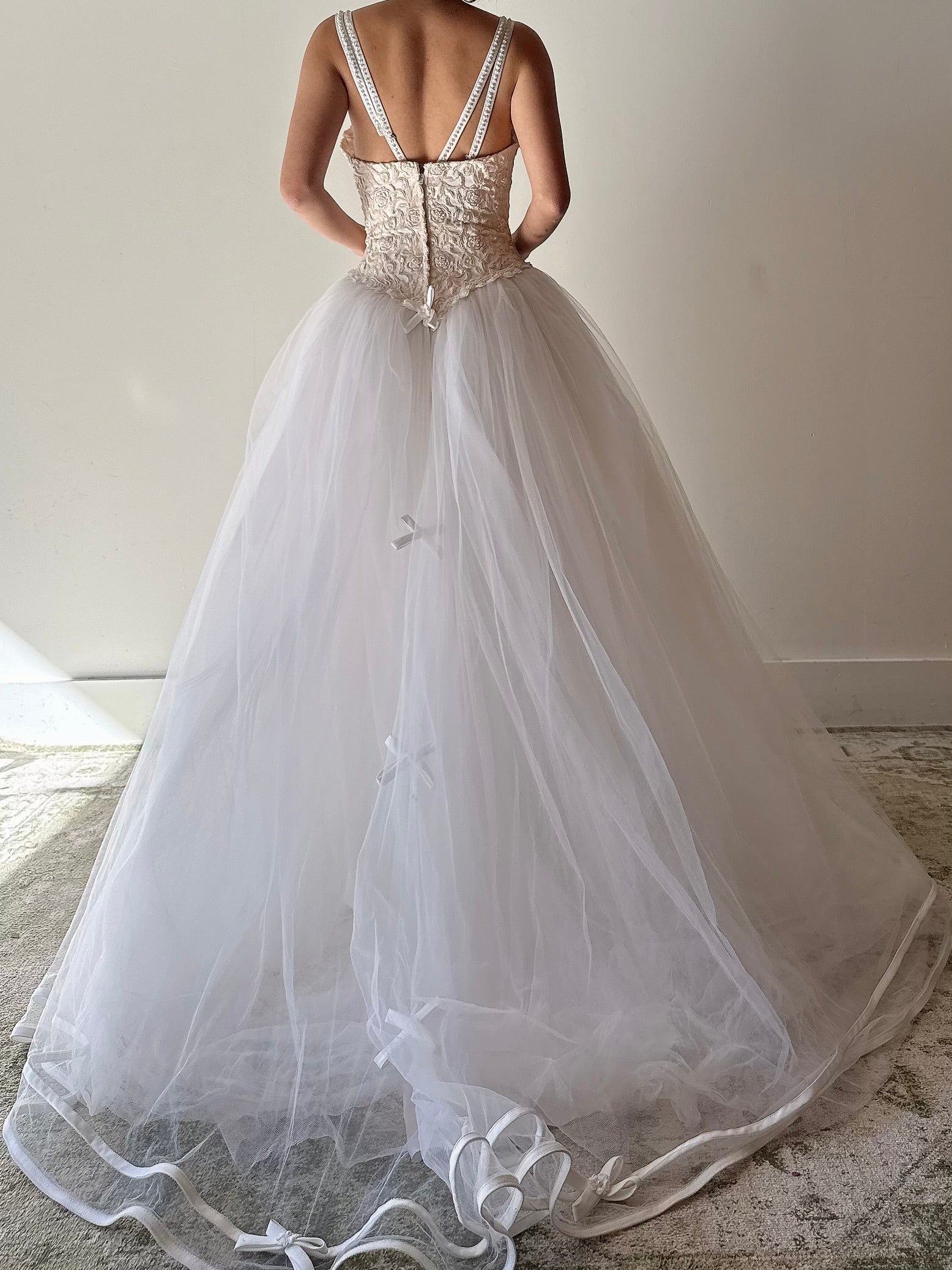 1990s Embroidered Tulle Gown - S