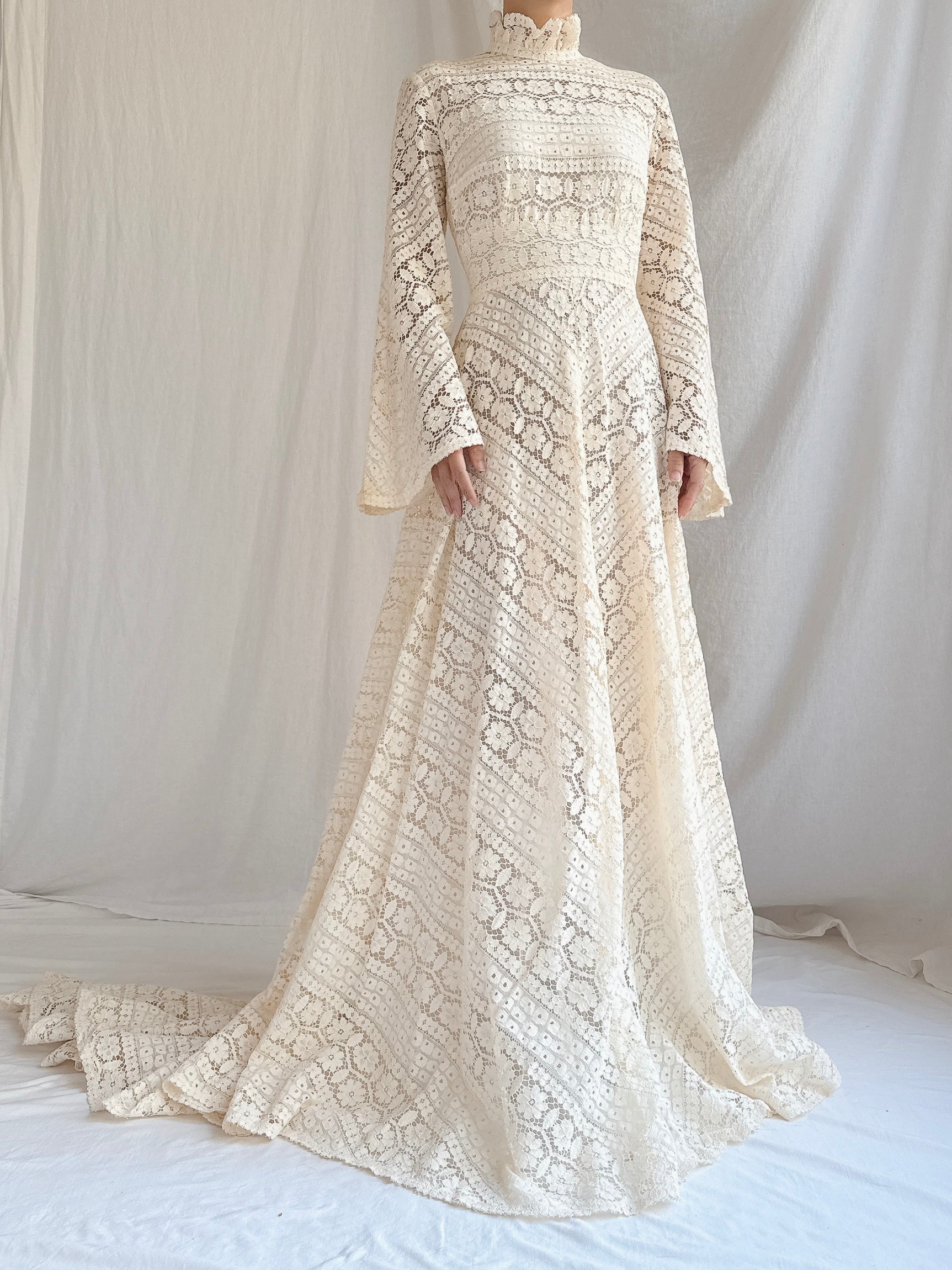 1970s Cotton Crochet Dress - S