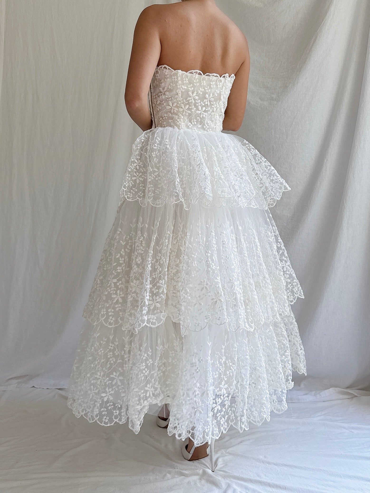 1950s Tulle Embroidered Dress - XS