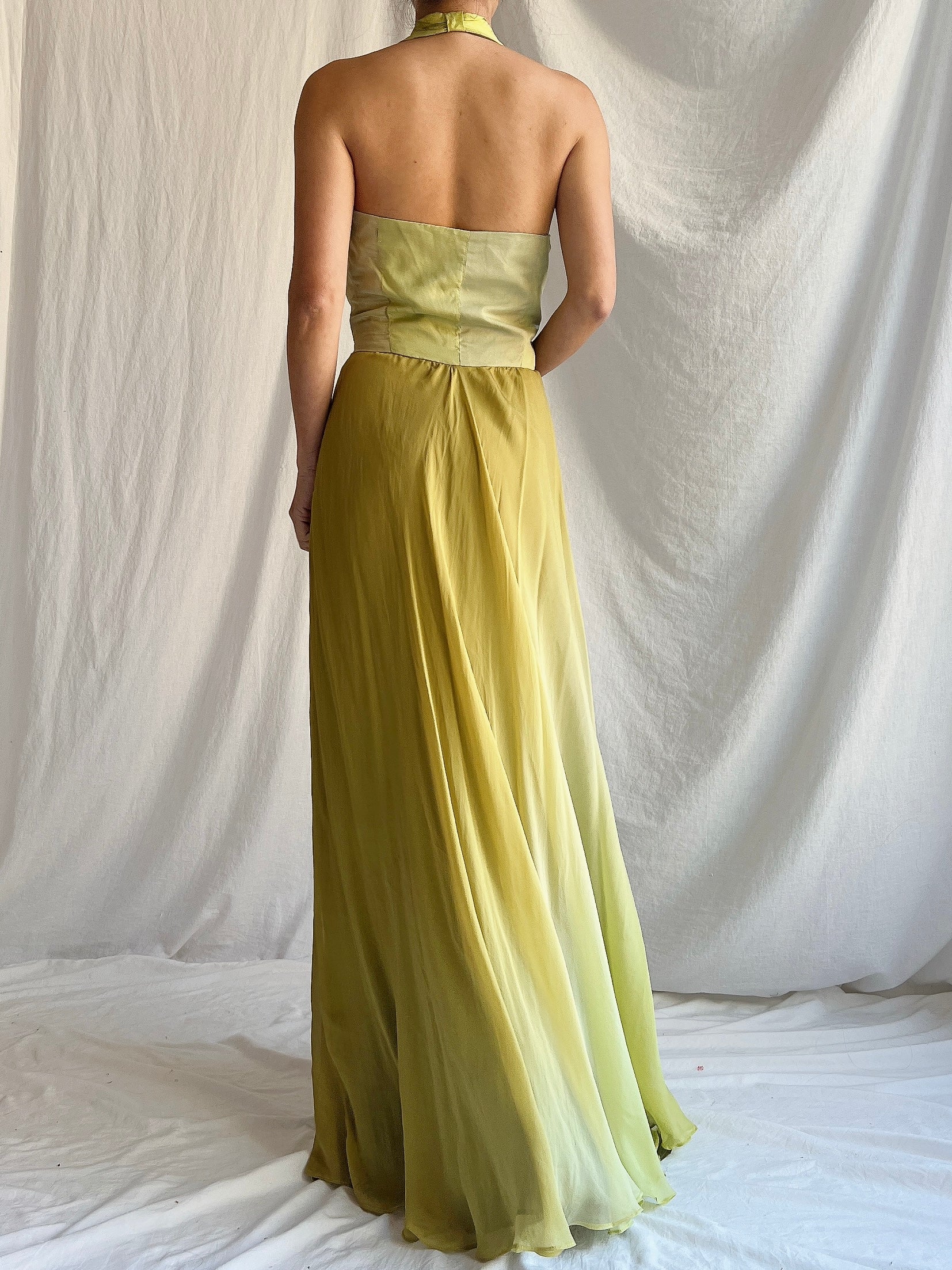 Vintage Silk Chartreuse Ombre Gown - M