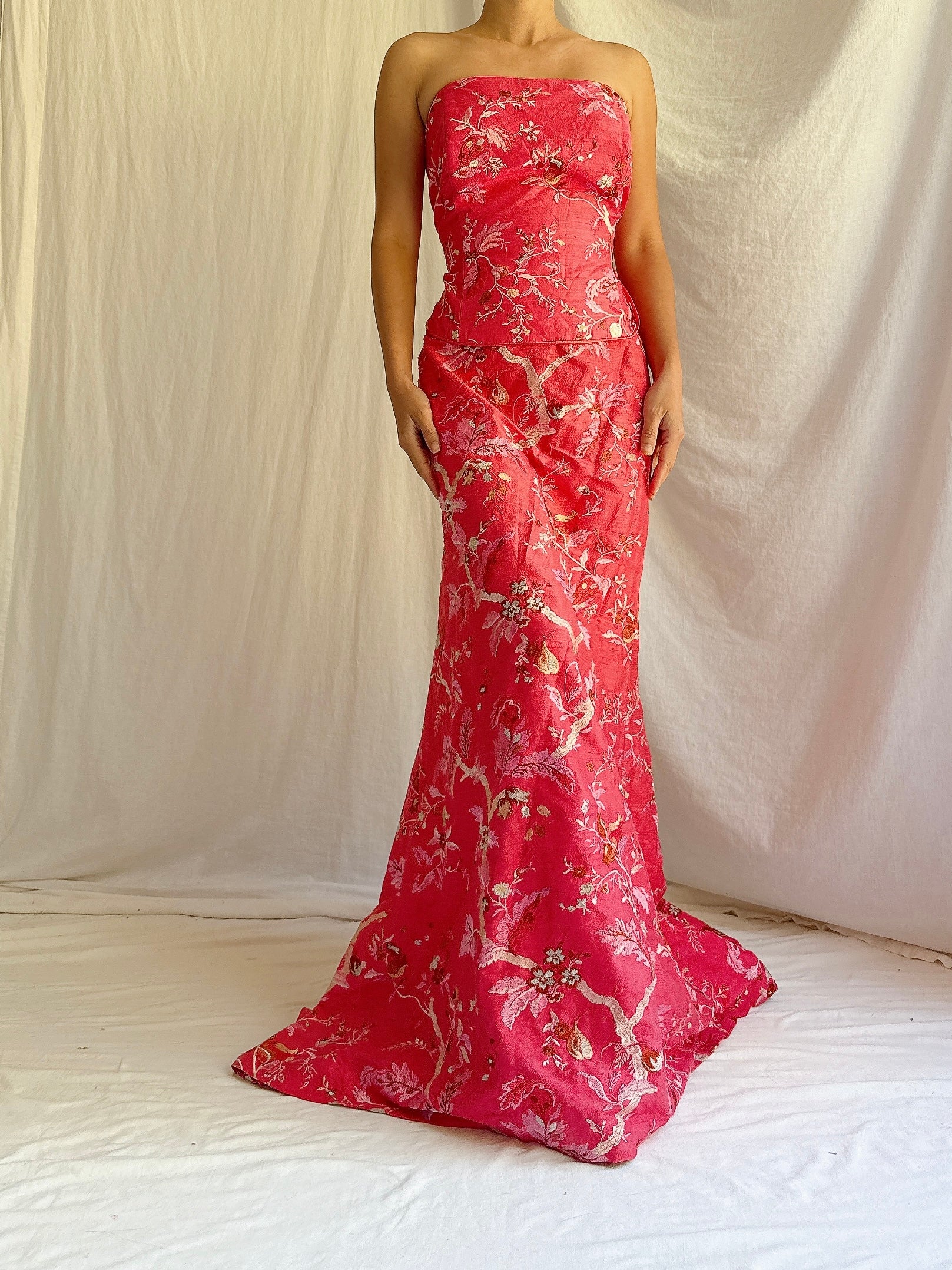Paul Vasseur Magenta Silk Embroidered 2 Piece Set - FR48/US14