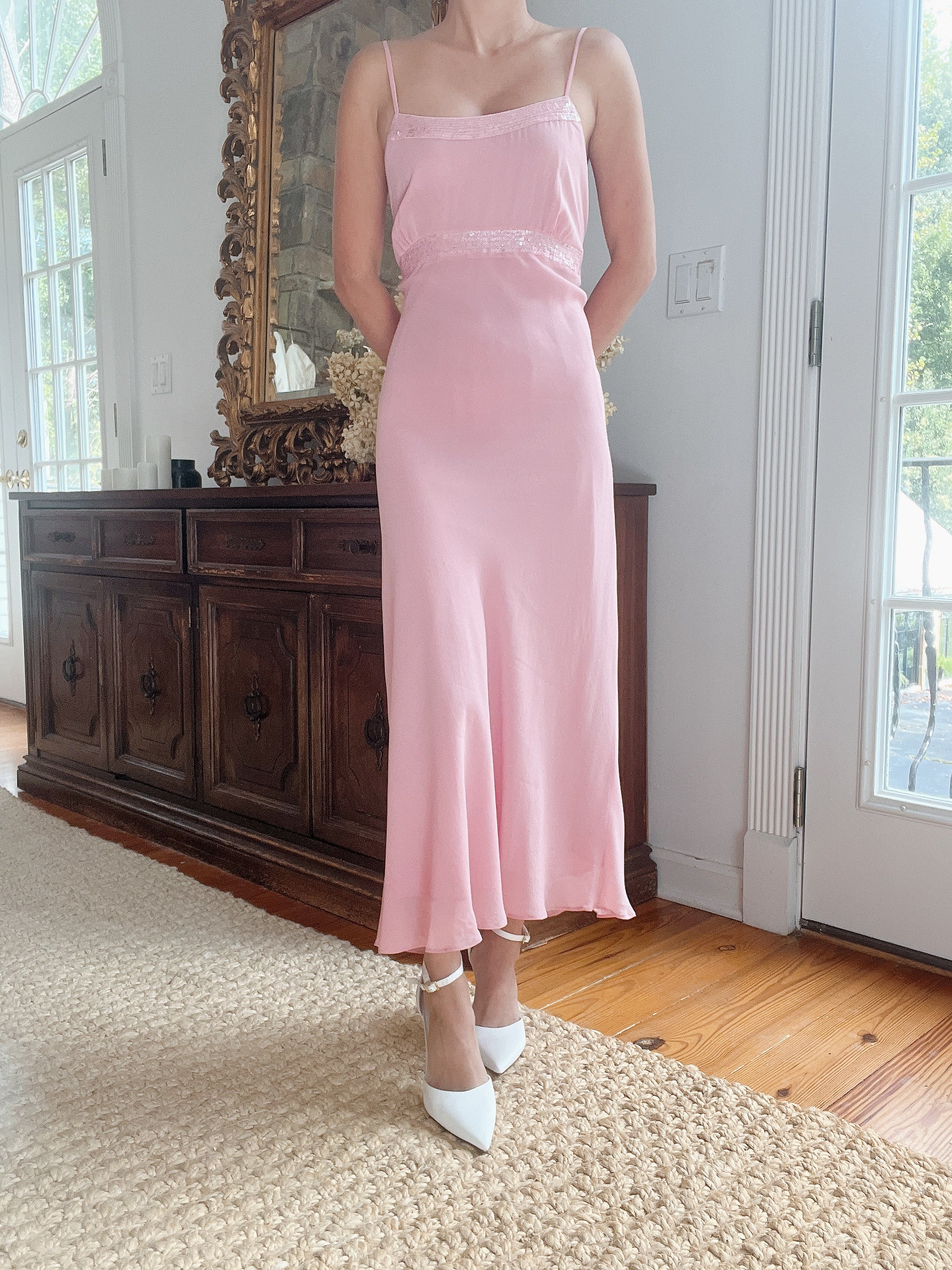 1990s Pink Silk Dress - M