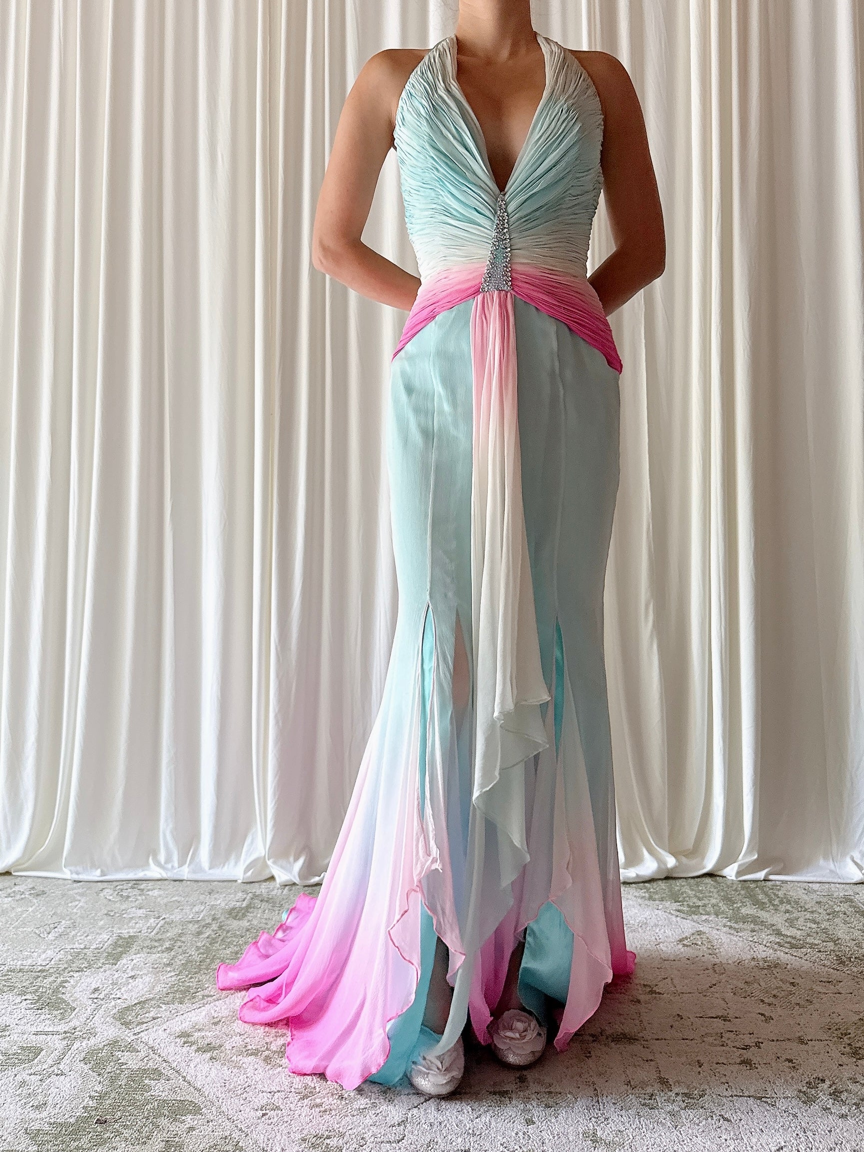 Vintage Alice Design Blue Ombré Silk Dress - XS