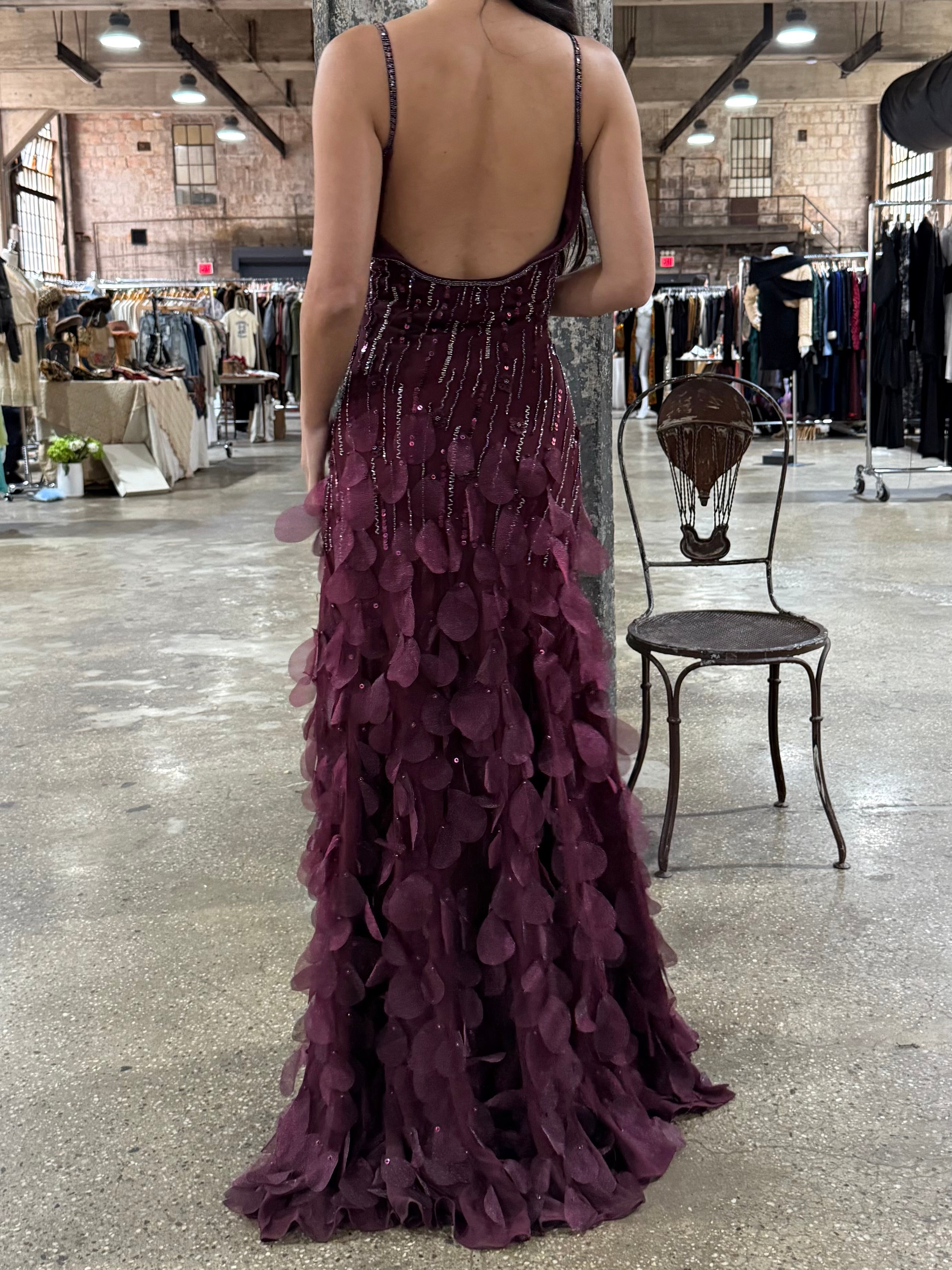 Vintage Burgundy Silk Petal Dress - M