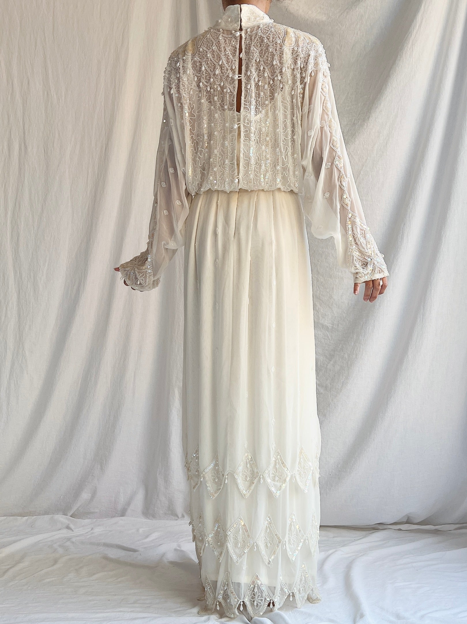 Vintage Chiffon Dolman Sleeves Gown - M