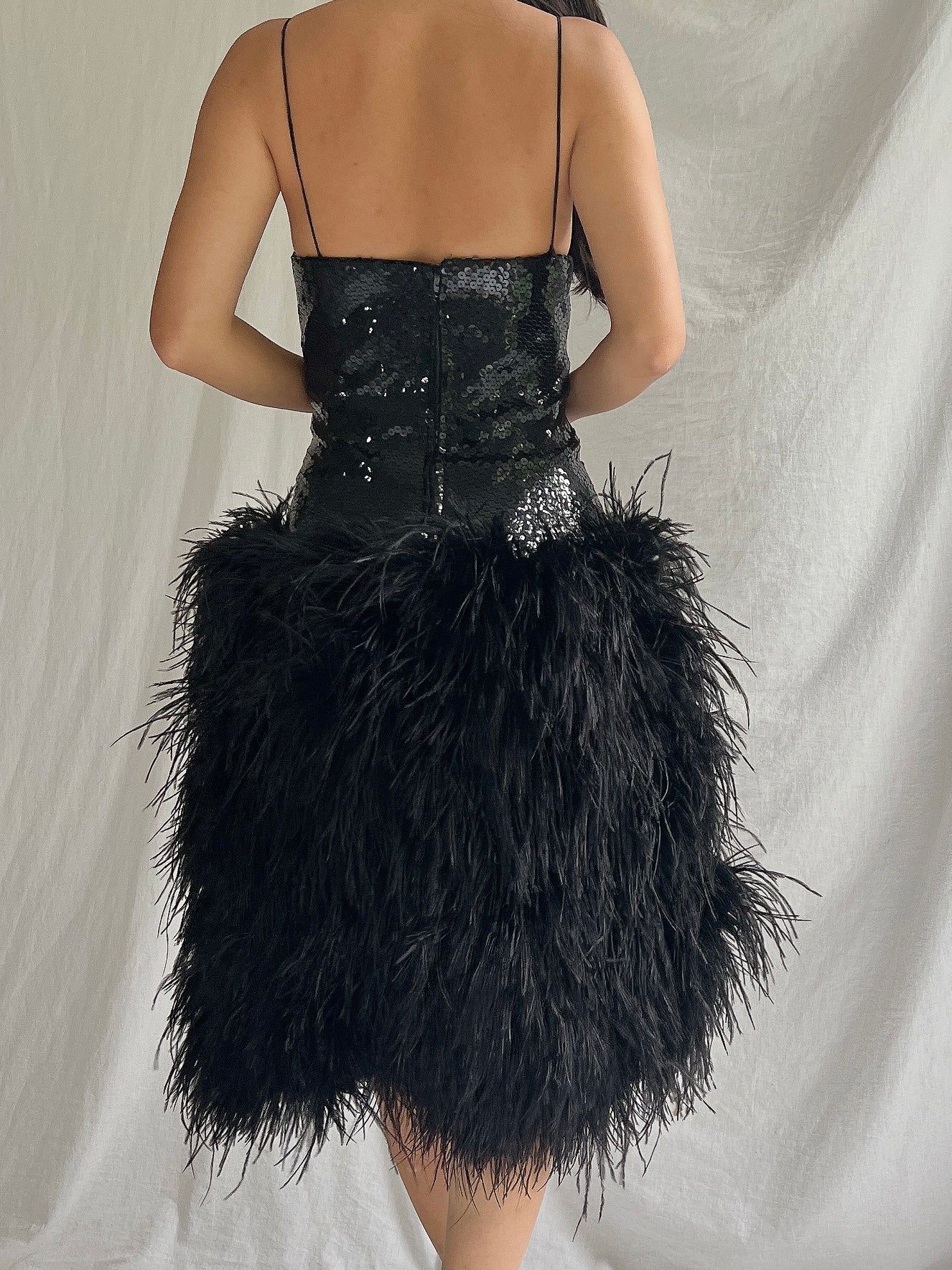 Vintage Lillie Rubin Ostrich Feather Dress - S