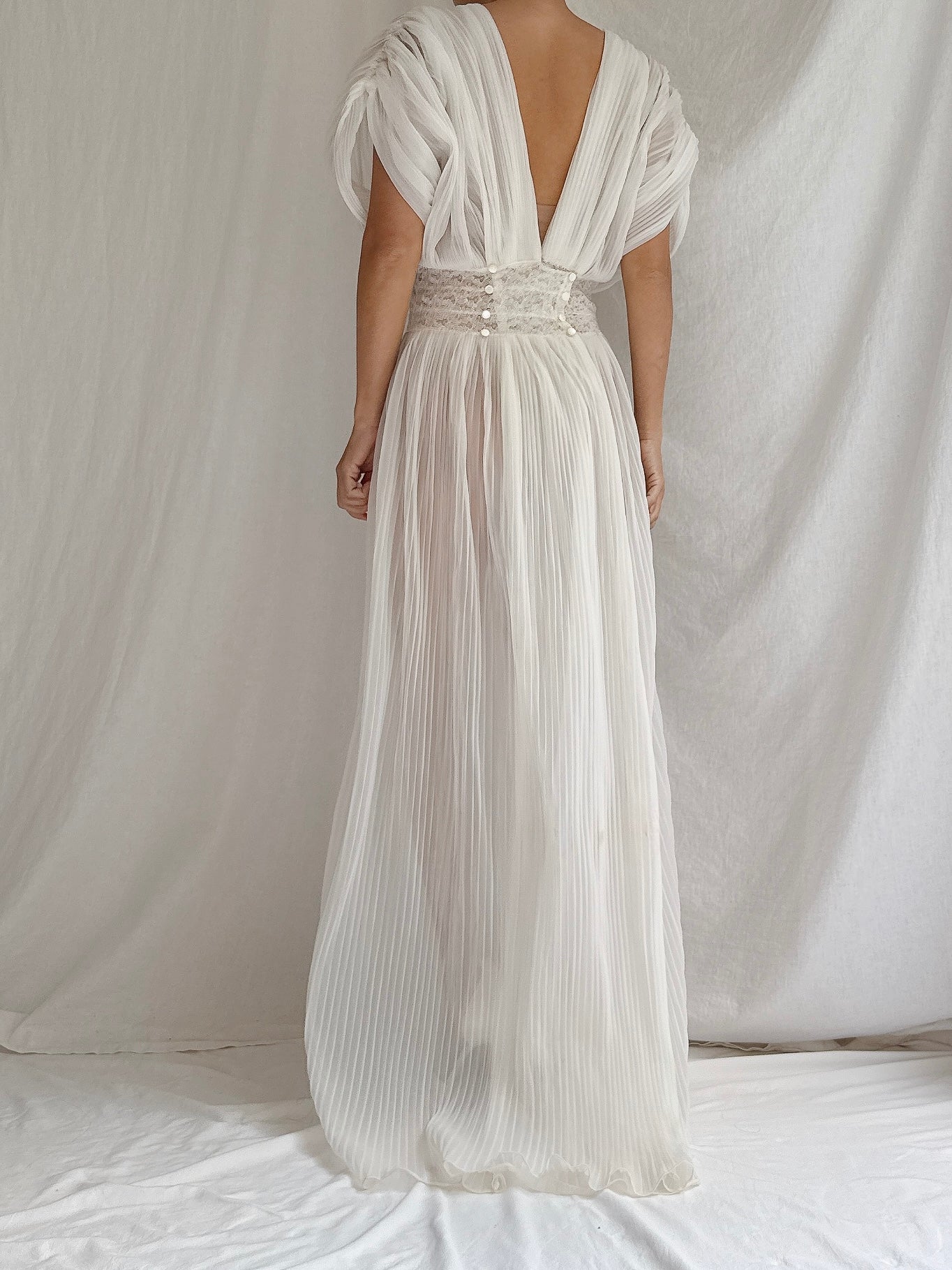 1960s Reversible Crystal Pleat Sheer Tricot Gown -  S