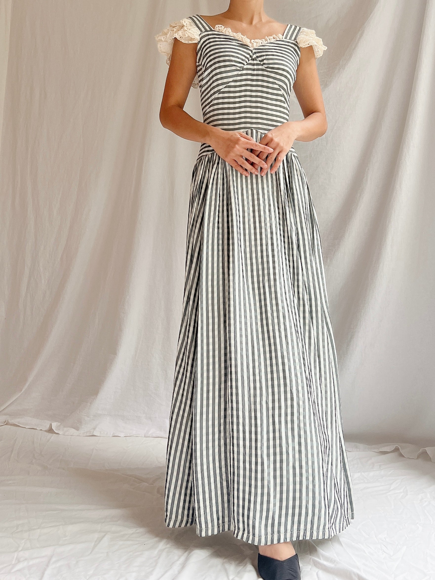 1930s Checkered Taffeta Gown - XS