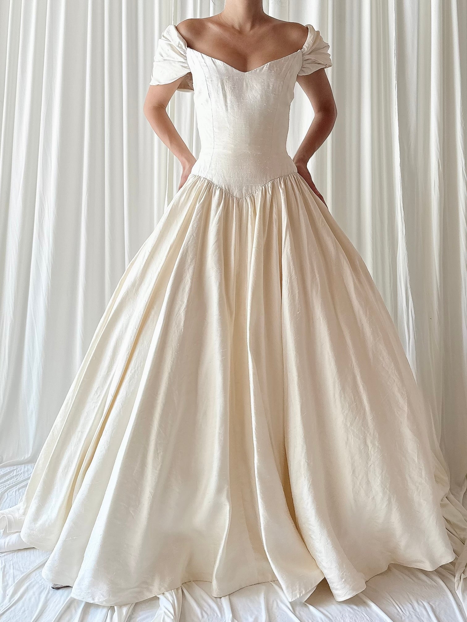 Vintage Raw Silk Basque Waist Gown - M/6