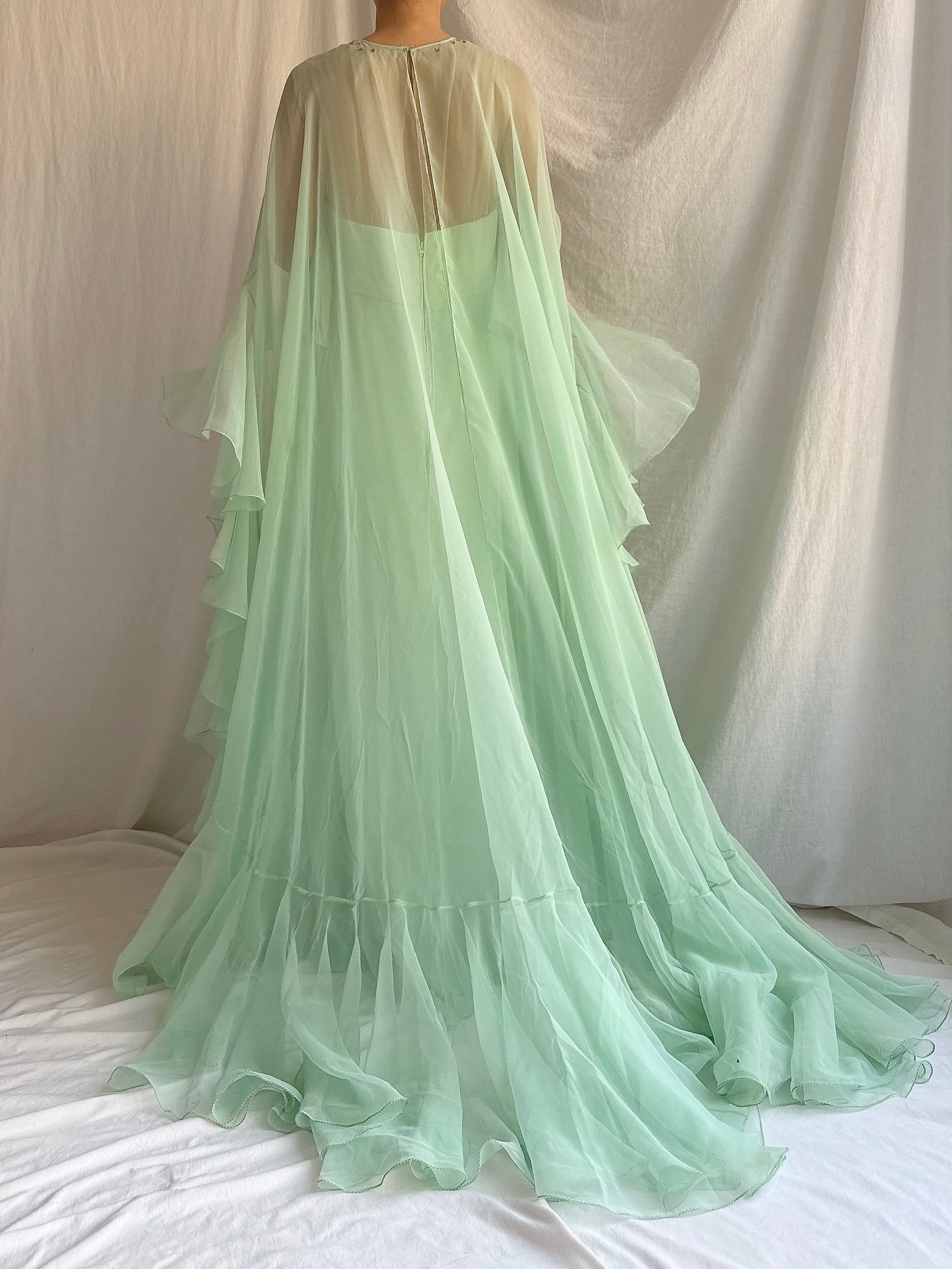 1960s Chiffon Cape Gown - M