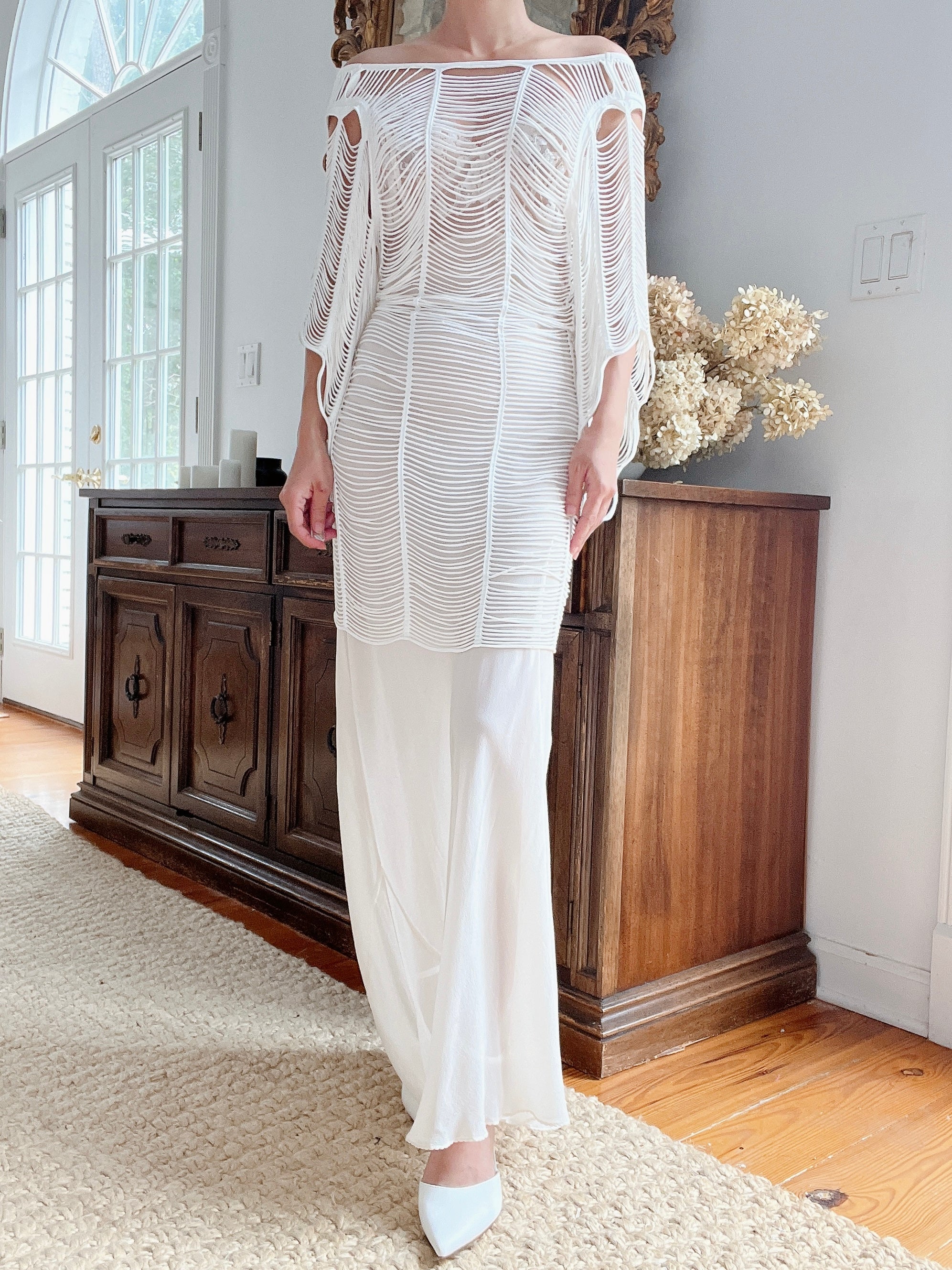 Ivory Shredded Sheer Tunic and Slip