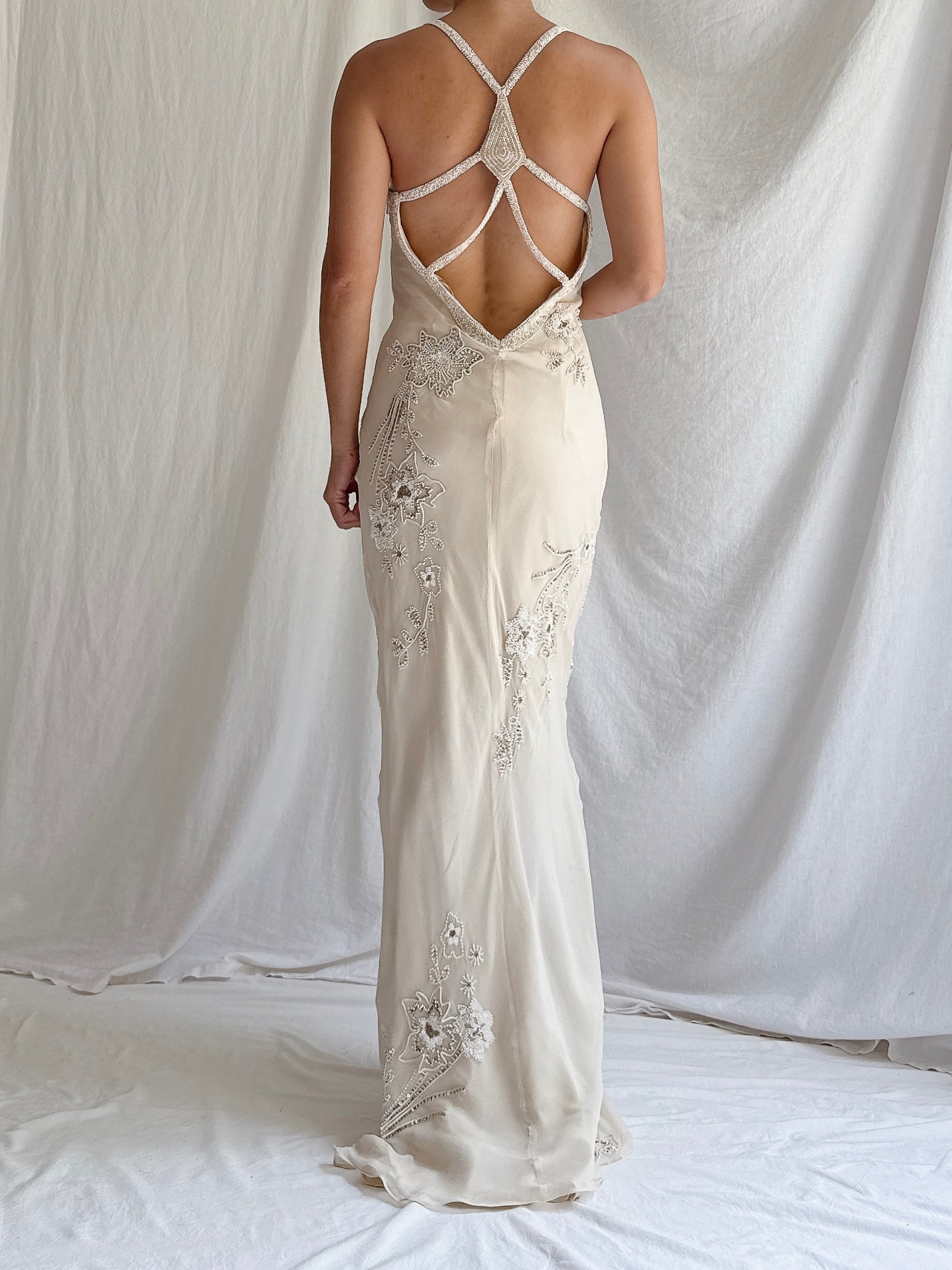 Vintage Silk Beaded Bias Gown - S/4