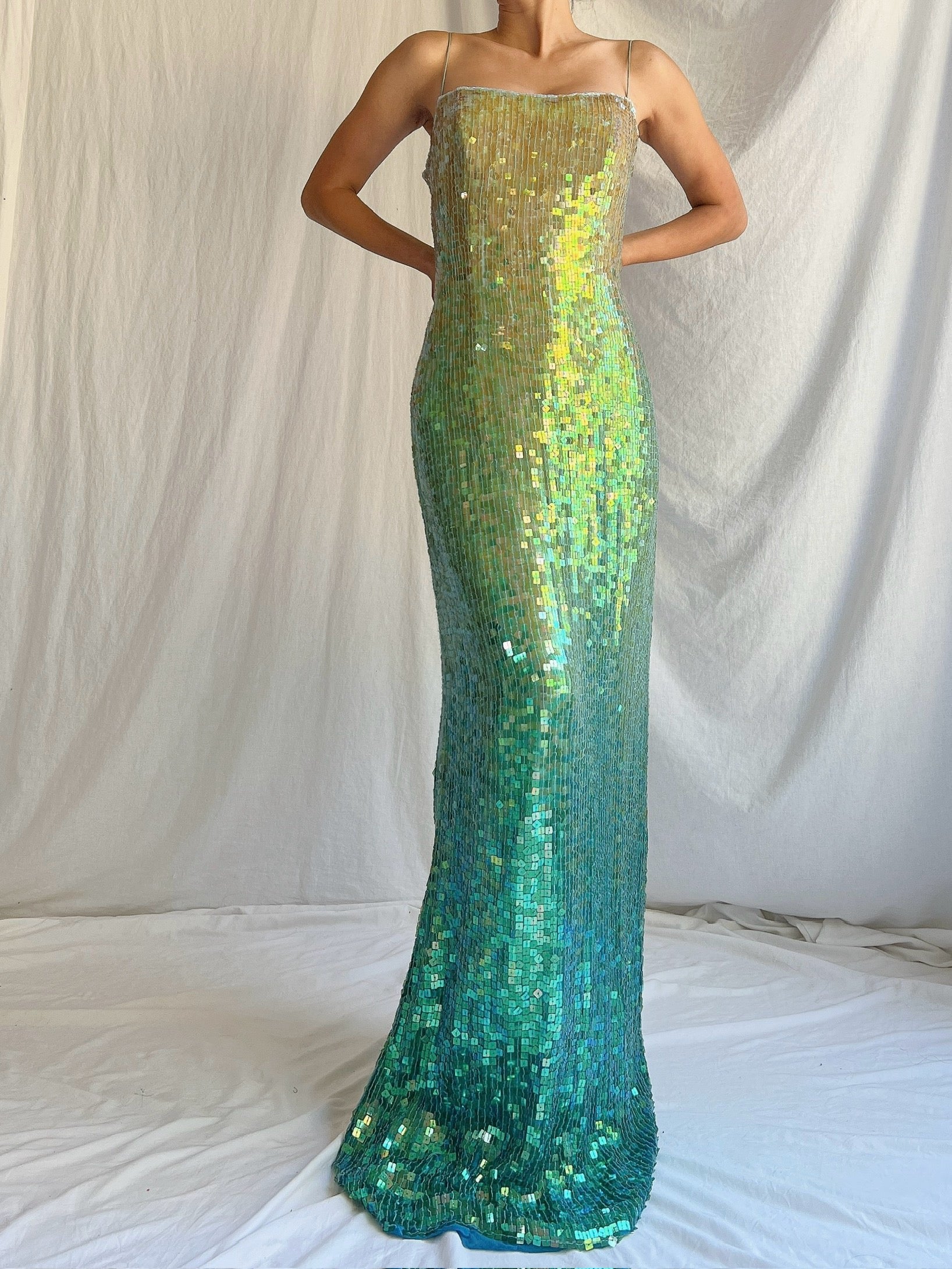 Vintage Silk Beaded Ombre Sequins Gown - S