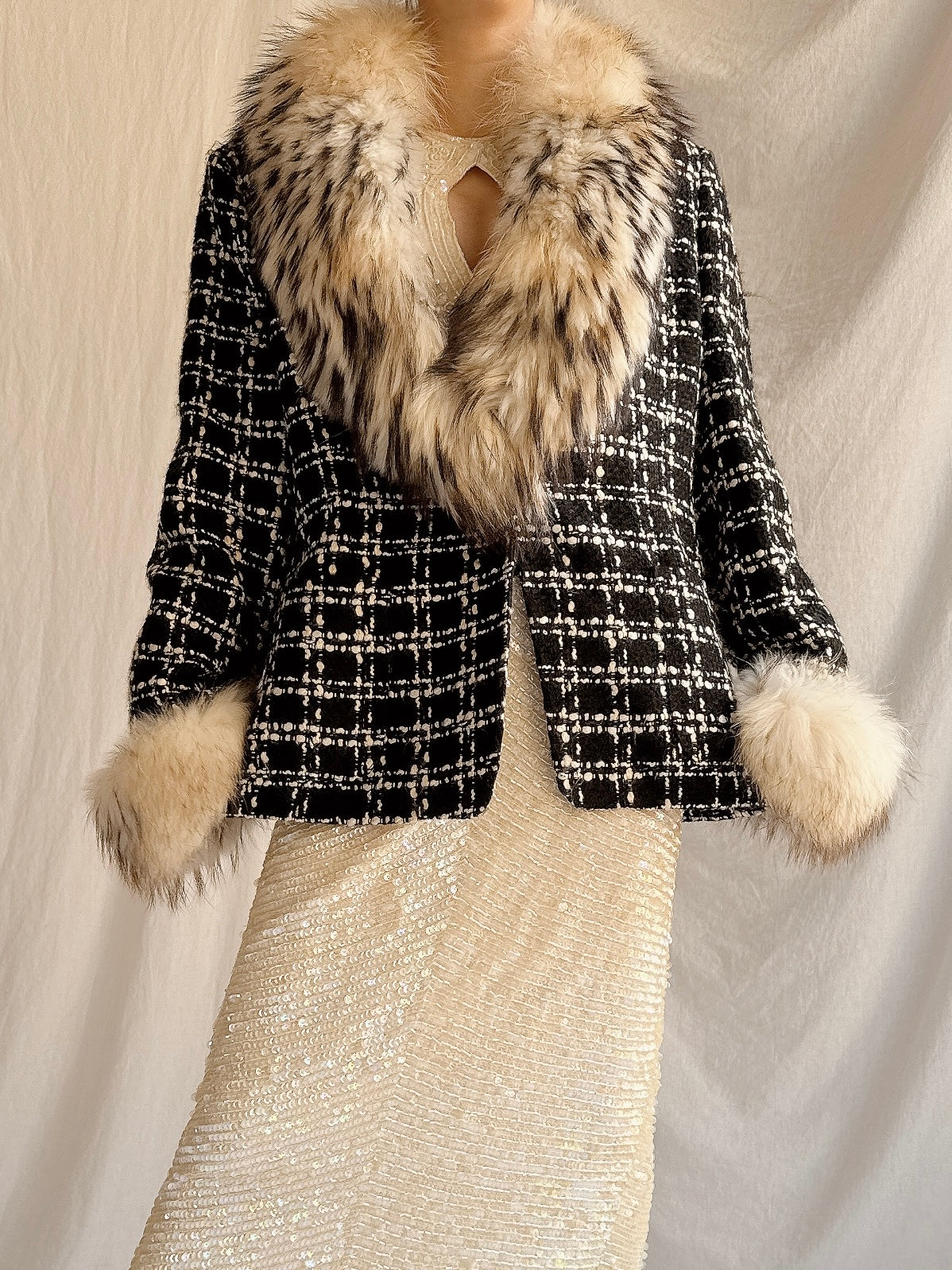 Vintage Solvai Paris Fox Fur Tweed Jacket - M/44