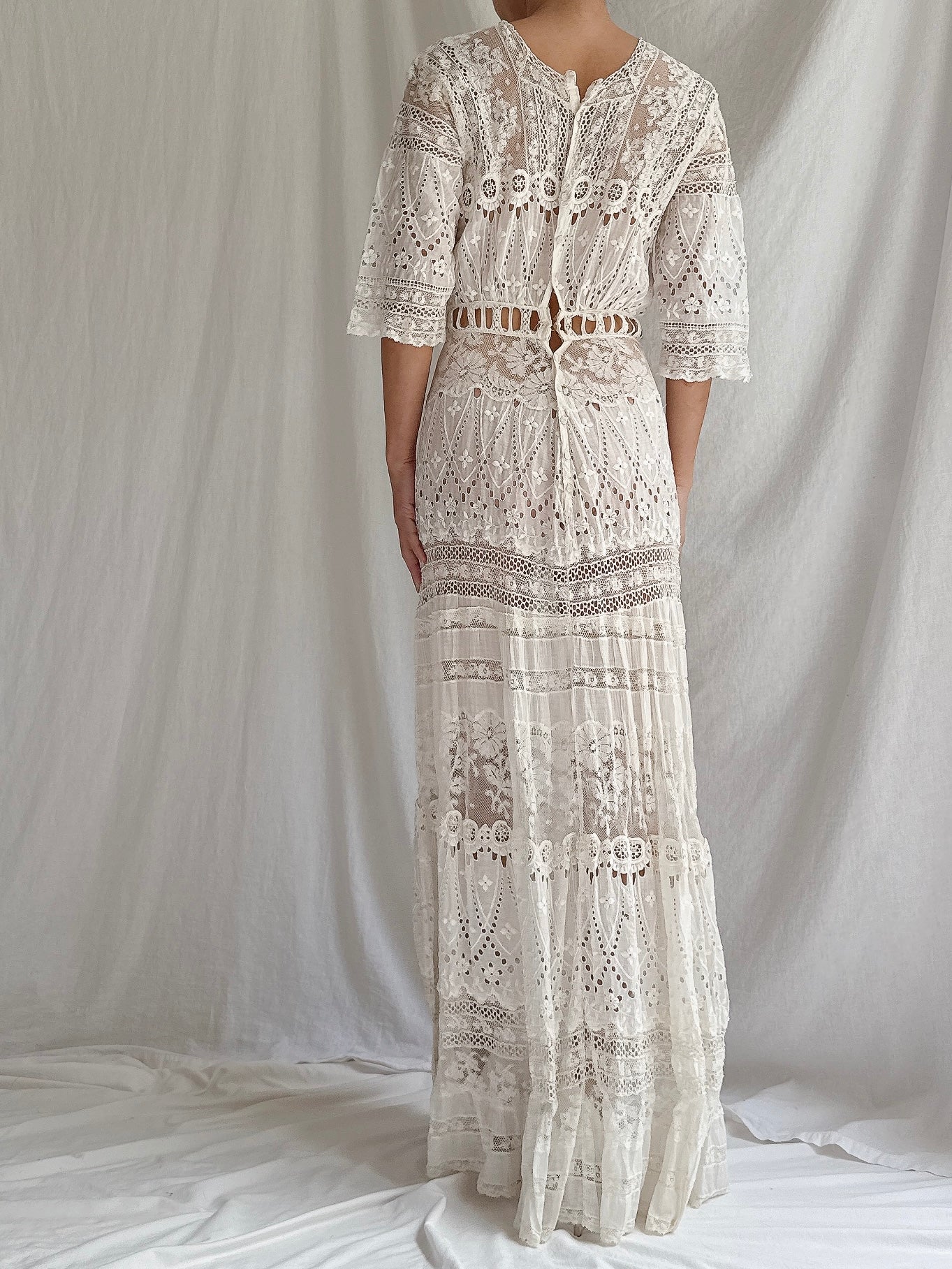 Antique Mixed Lace Cotton Dress - XS