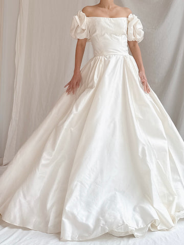 Vintage Silk Puff Sleeve Gown - XS