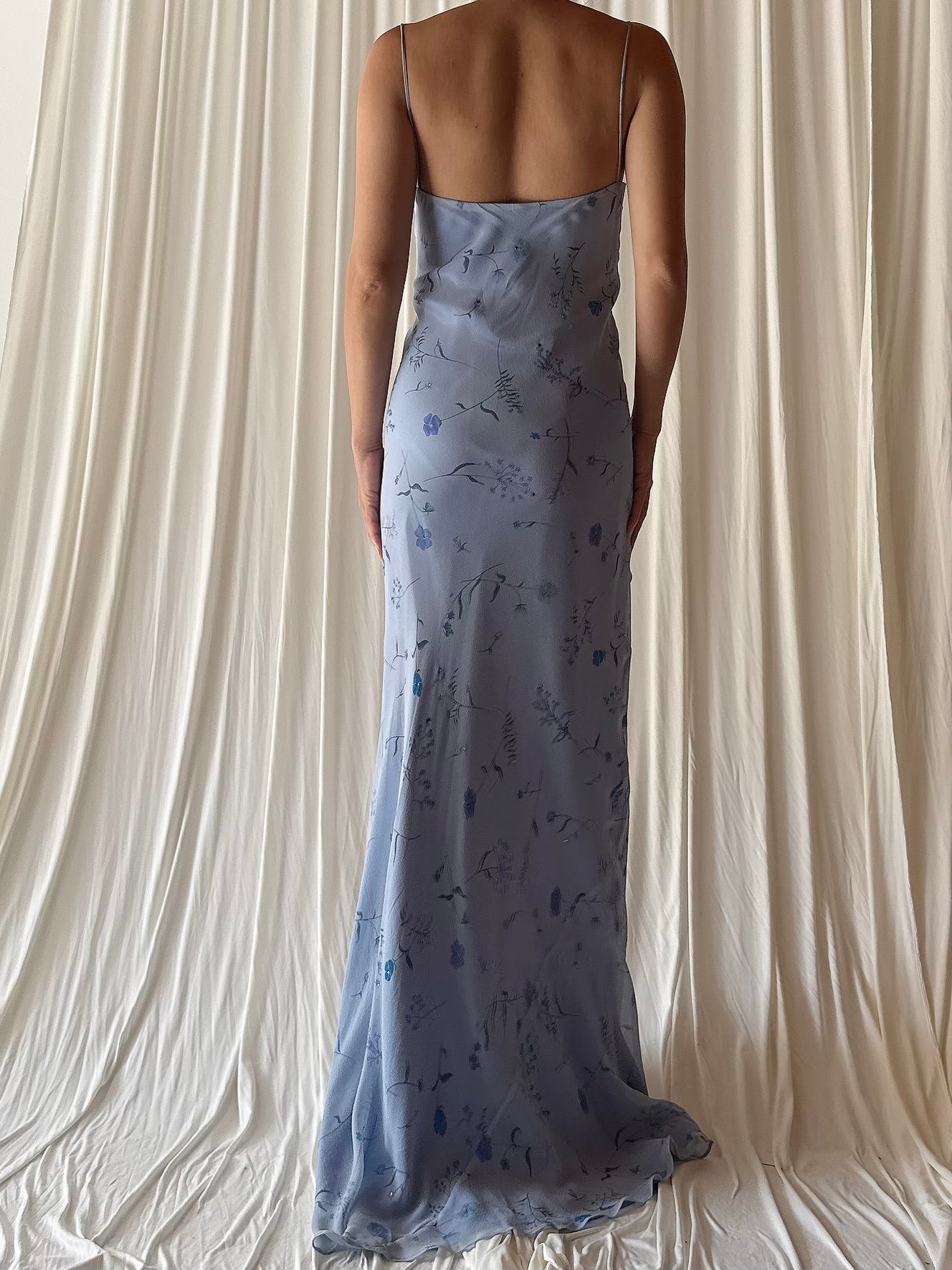 Vintage Blue Slip Bias Gown - L