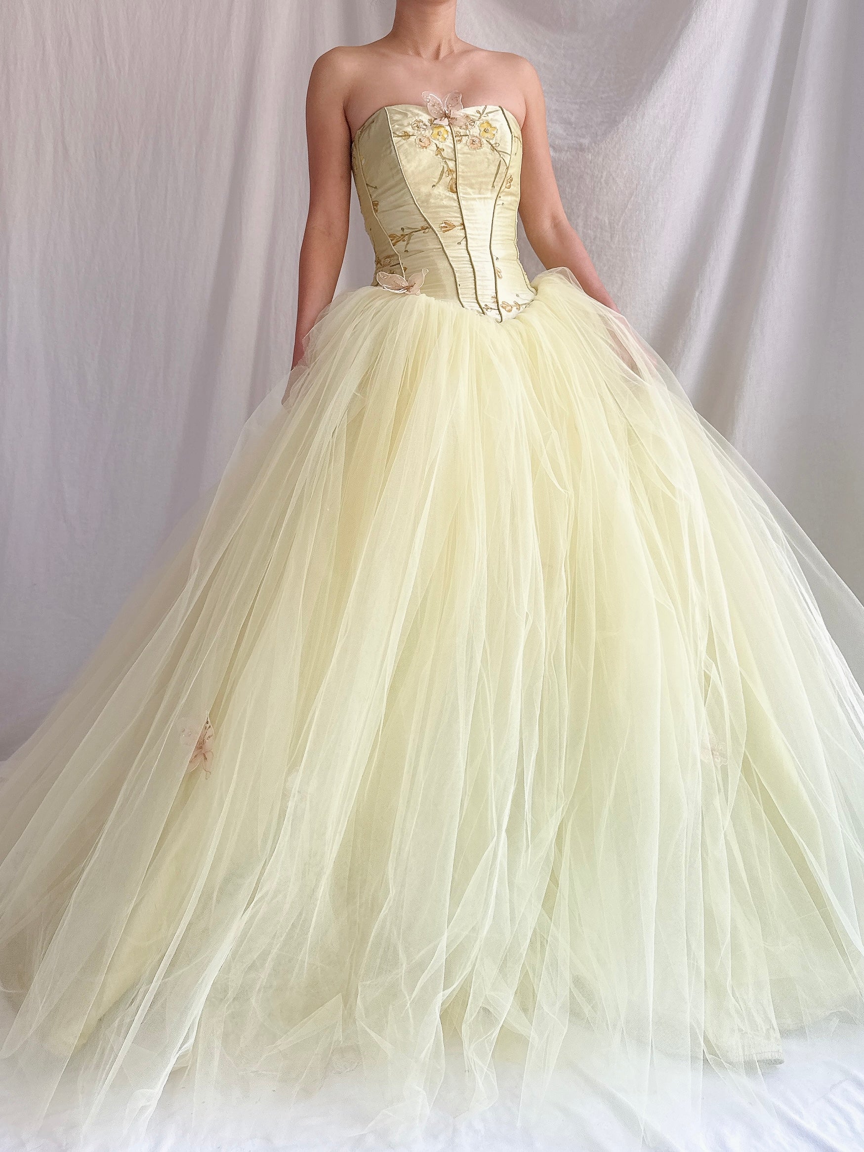 Vintage Raw Silk and Tulle Gown - XS-S