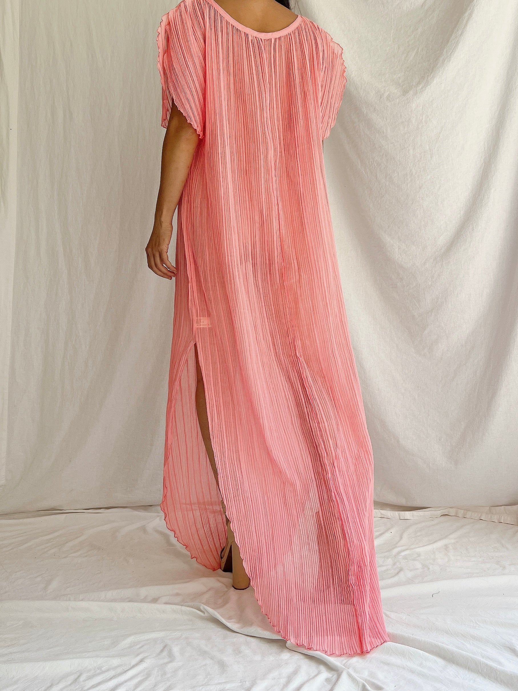 Vintage Coral Pink Cotton Pleated Tunic - OSFM