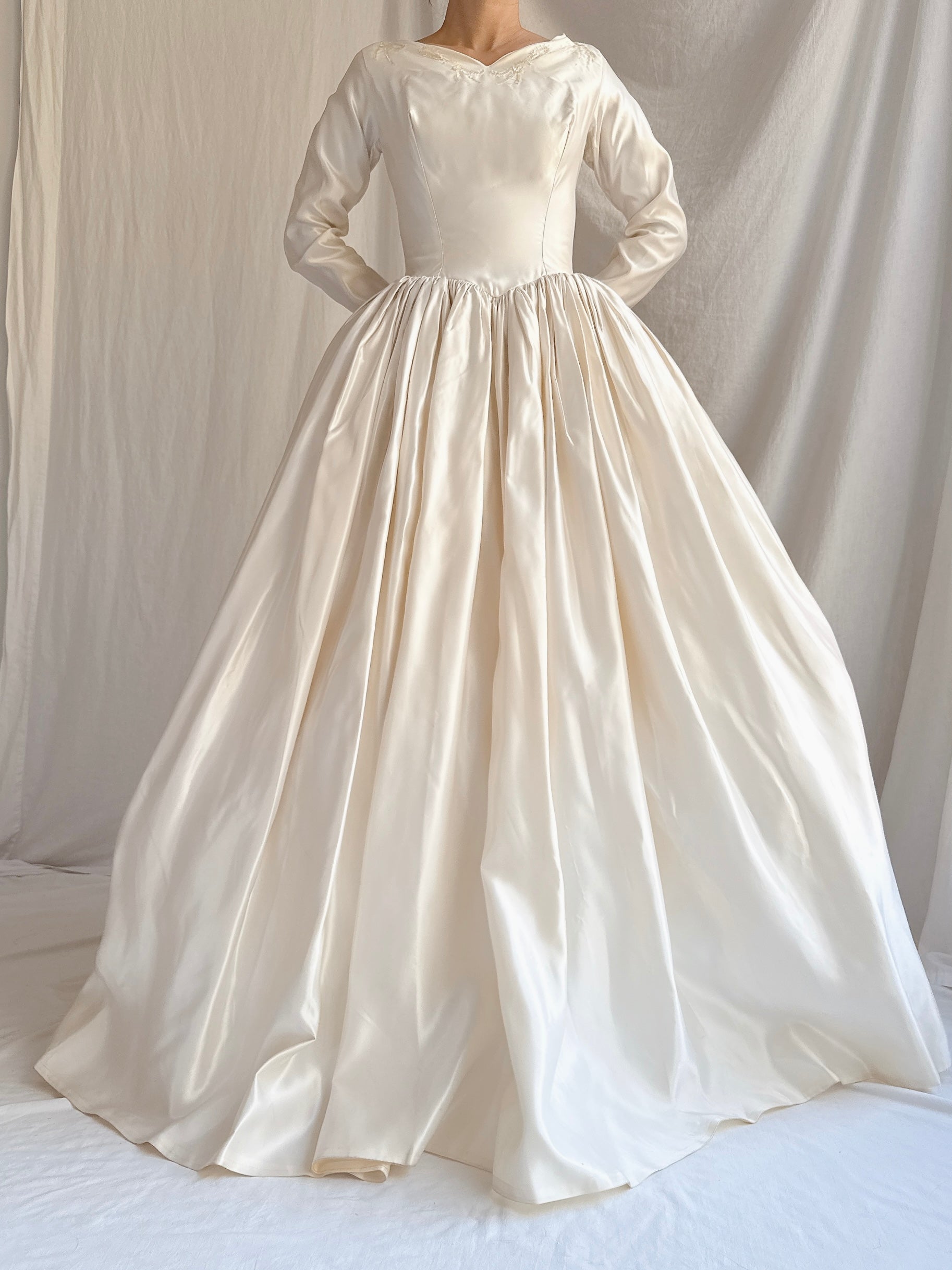 1950s Satin Long Sleeve Gown - XS