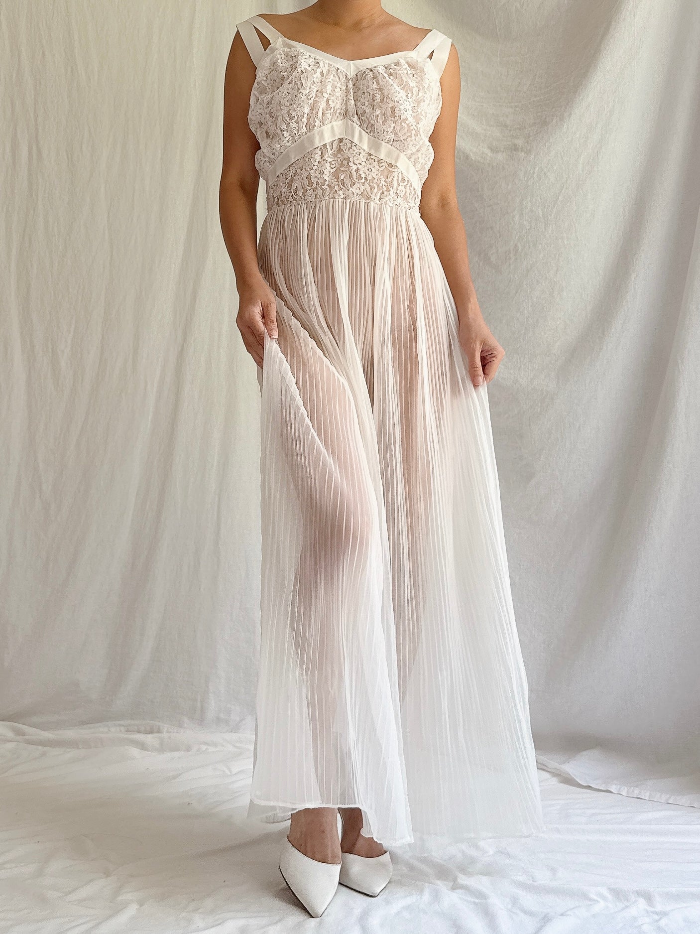 1950s Crystal Pleated Slip Dress - S