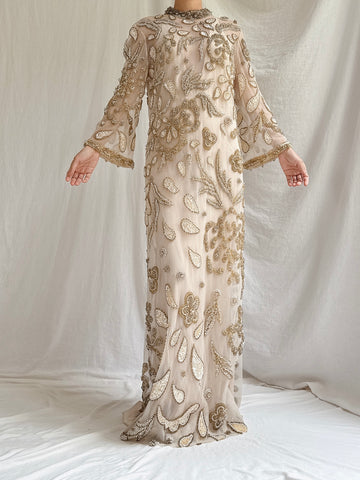 1960s Tulle Beaded Gown - M