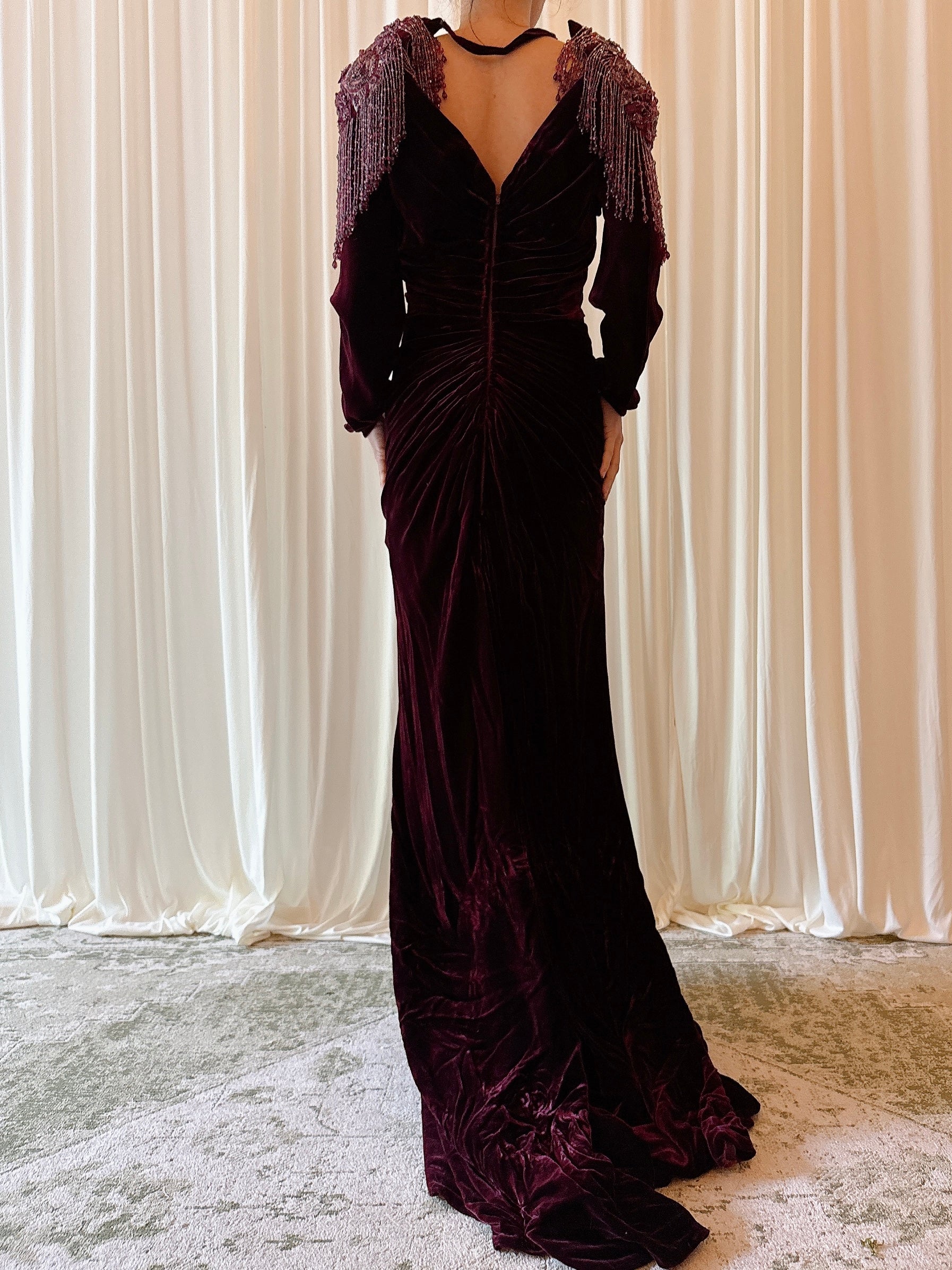 Vintage Belleville Sassoon Cranberry Velvet Dress - UK 18