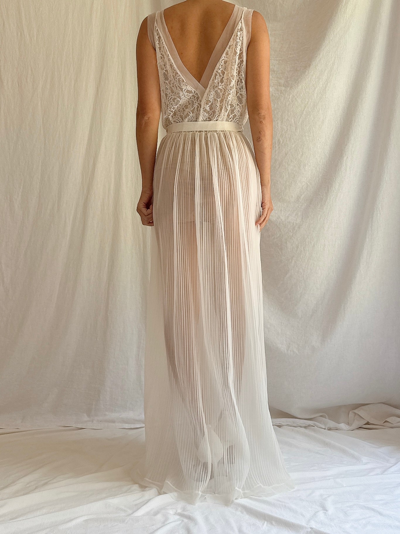1960s Crystal Pleated Sheer Slip - S