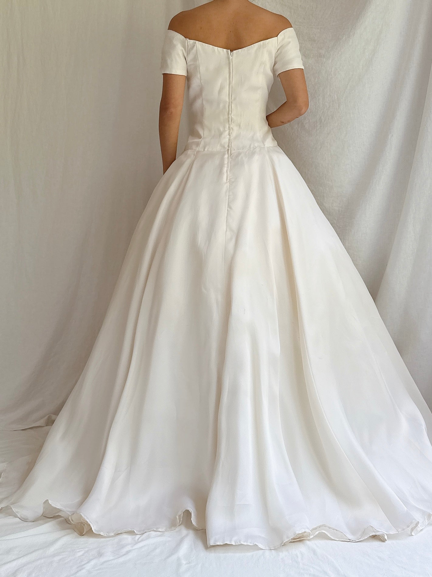 Vintage Silk Organza Boatneck Gown - S/6