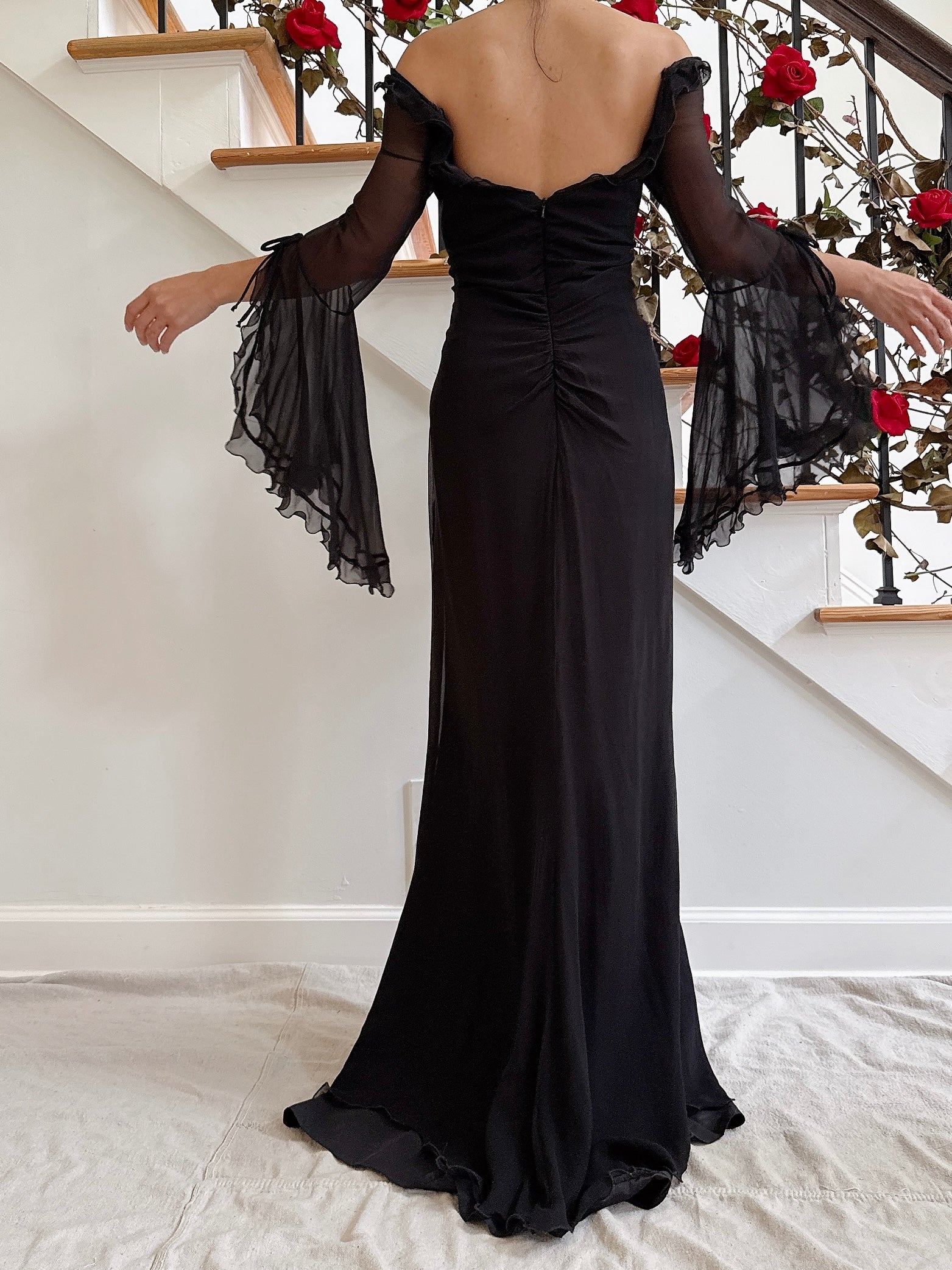 Vintage Belleville Sassoon Silk Angel Sleeve Gown - UK 16/36B/30W/42H/62L