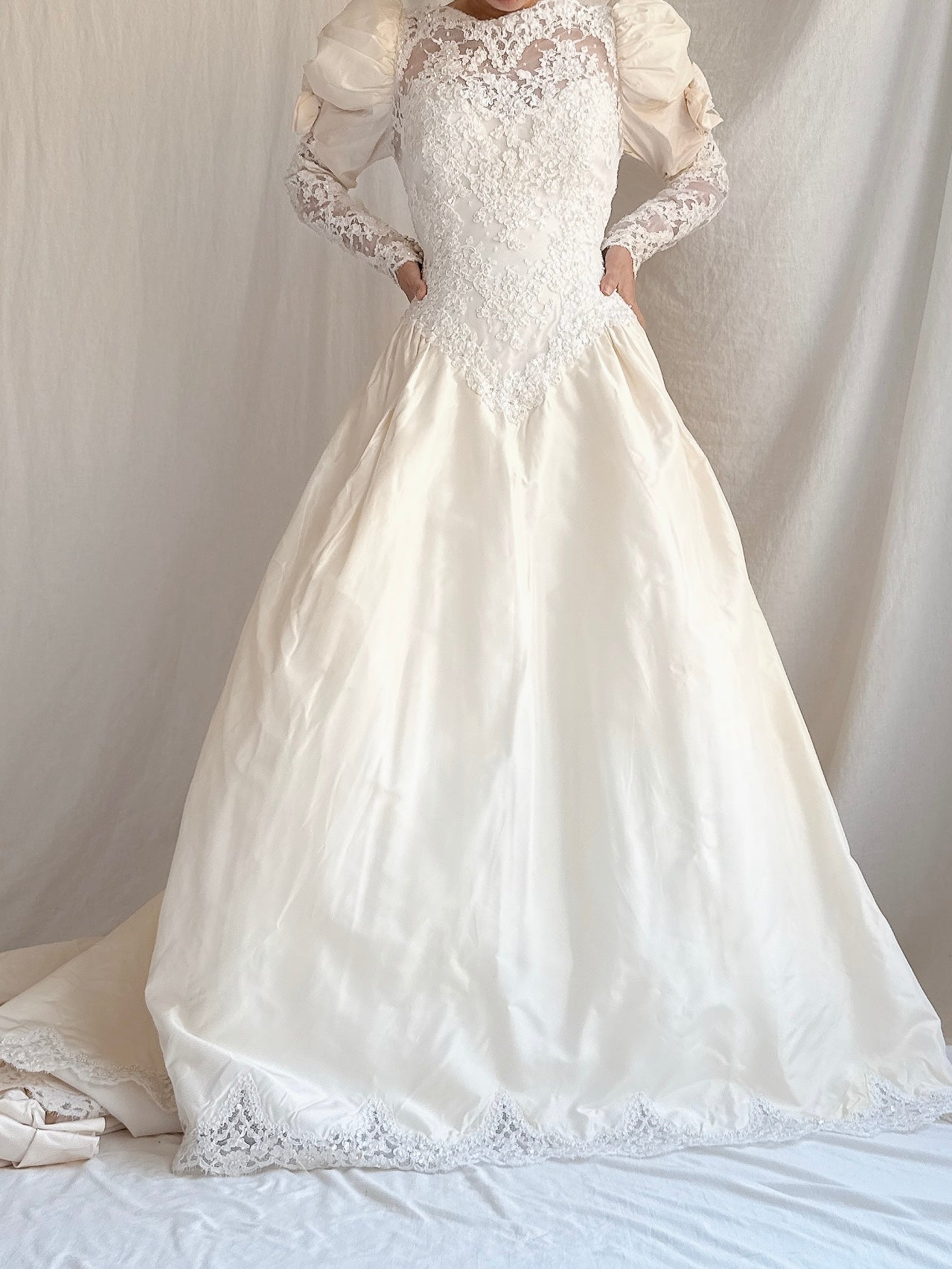 Vintage Silk Puff Sleeve Gown - S/M