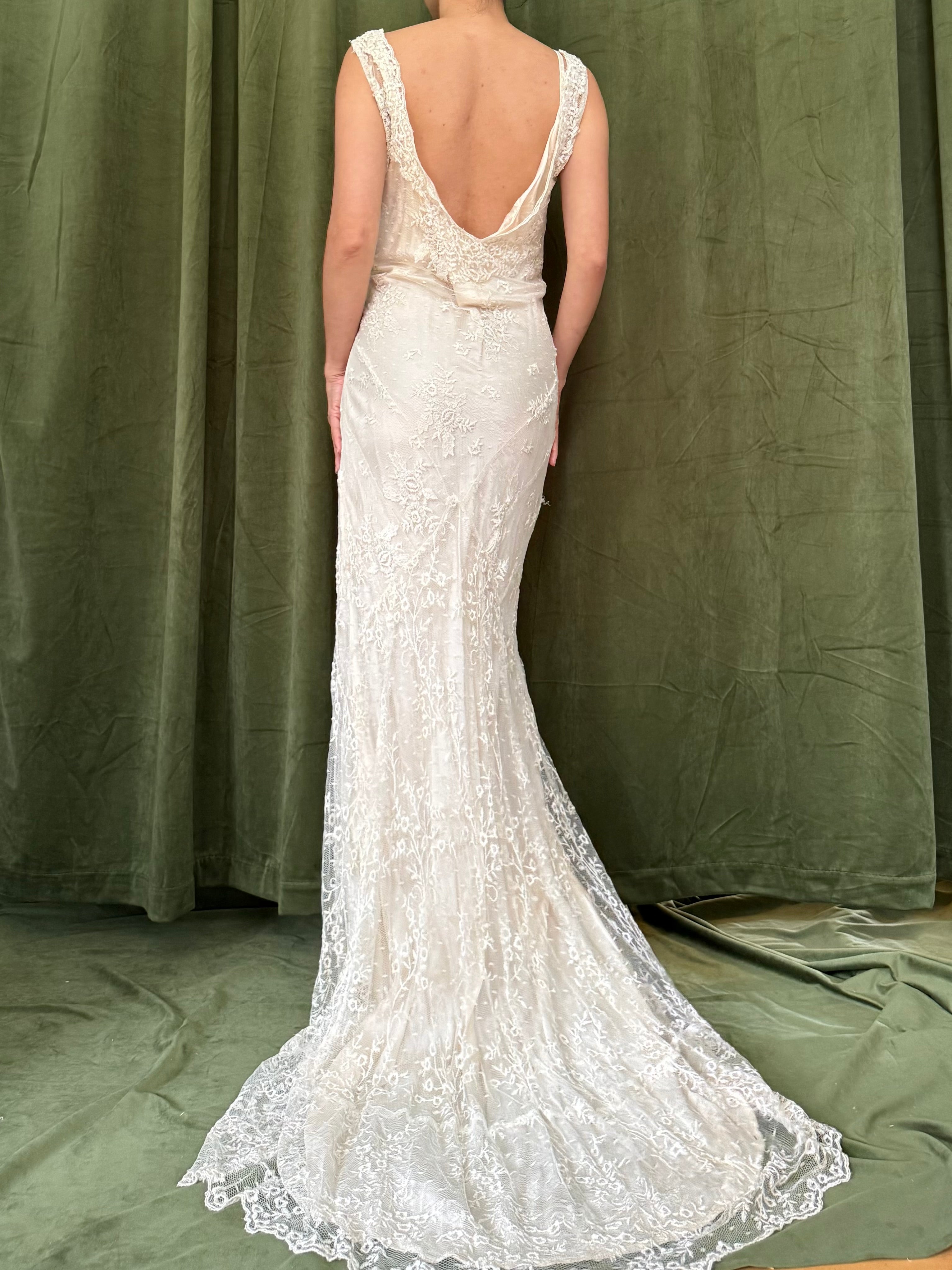 Vintage Beaded French Lace Gown with Silk Slip - S/M