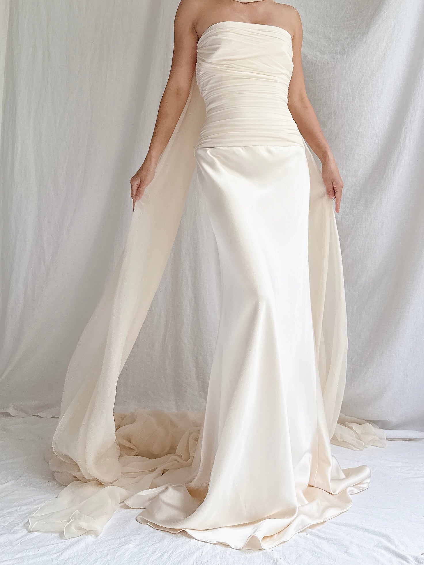 1990s Le Spose di Gio Silk Strapless Bustier Gown -