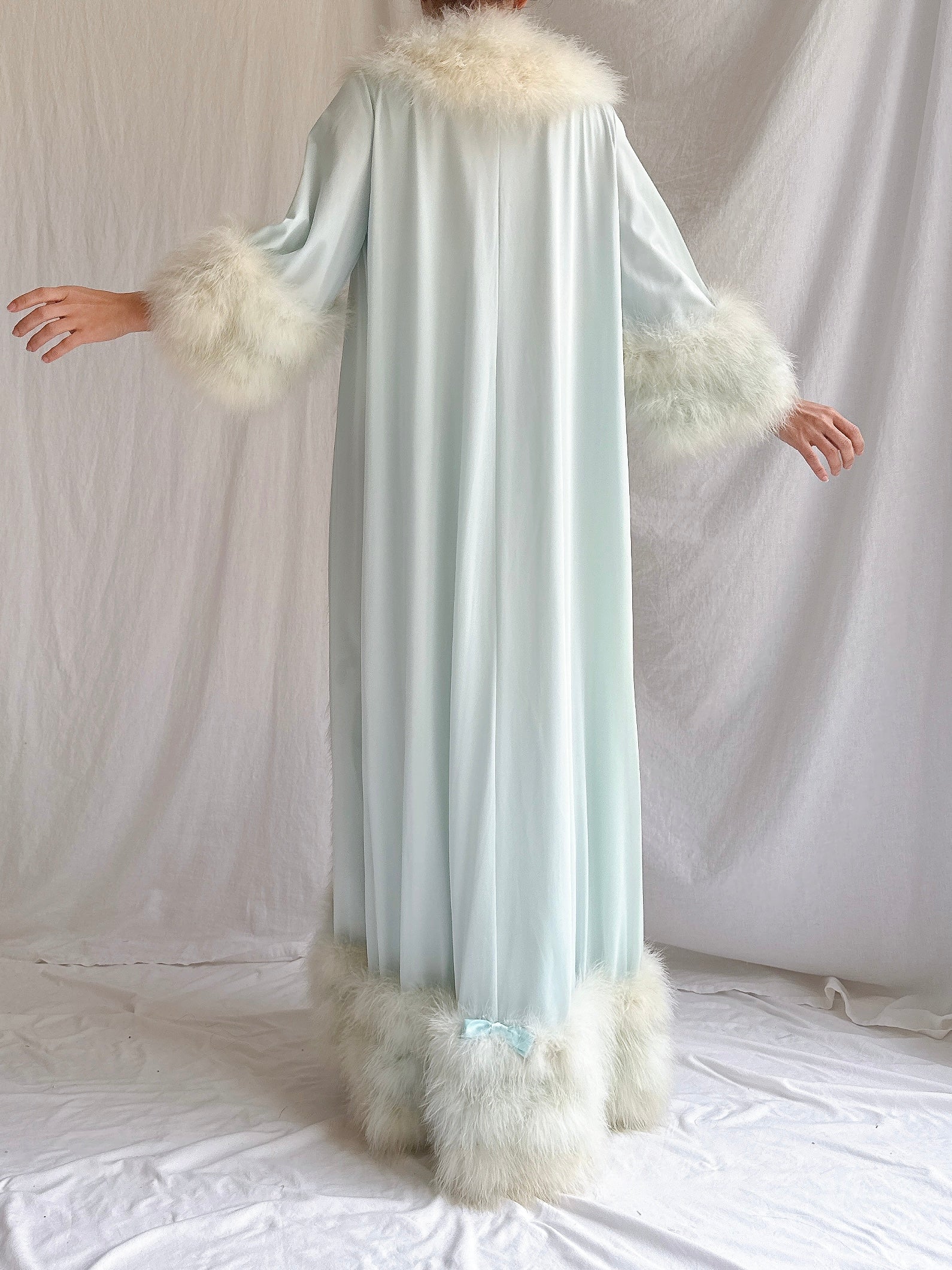 Rare 1960s Heft Baby Blue Marabou & Nylon Duster - OSFM