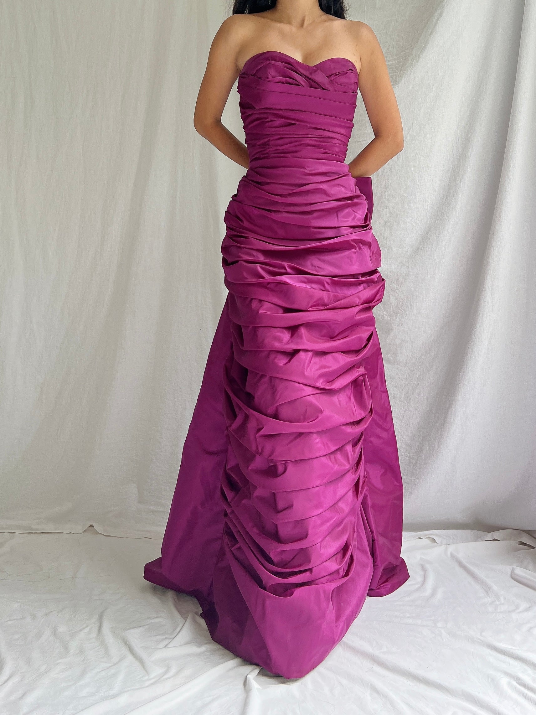 1990s Victor Costa Ruche Gown - S/6