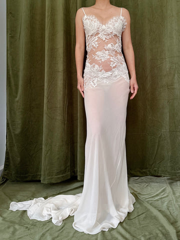 Vintage Rosamosario Floral Lace Silk Slip Gown - M