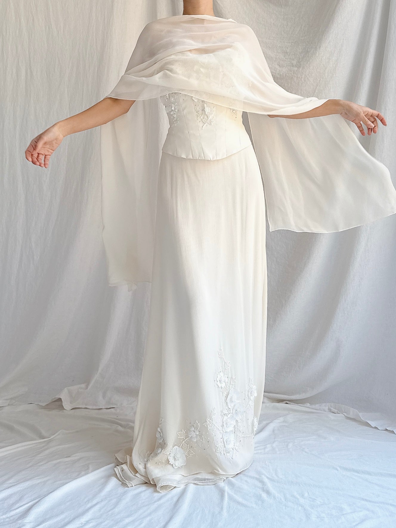 1990s Silk 3-Piece Floral Applique Set - S/4