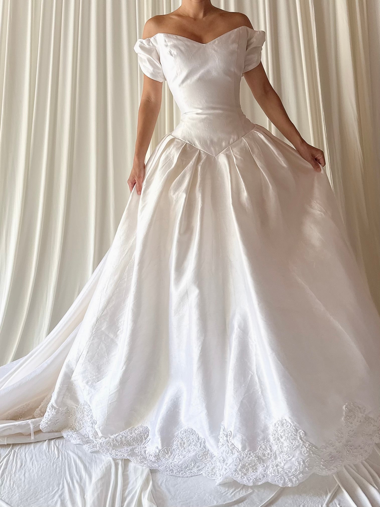Vintage Ivory Raw Silk Gown - M