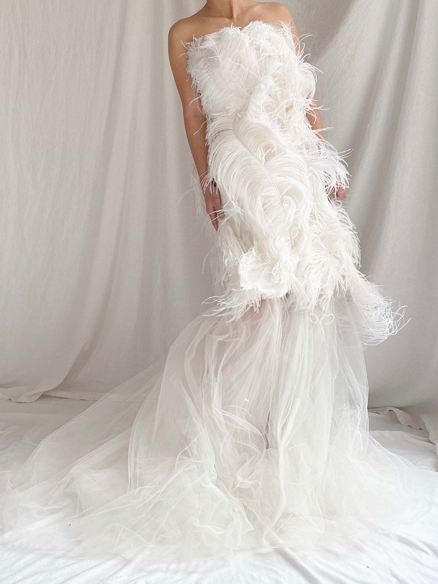 RESERVED Vintage 2-Piece Liancarlo Couture Feather Gown - S/6