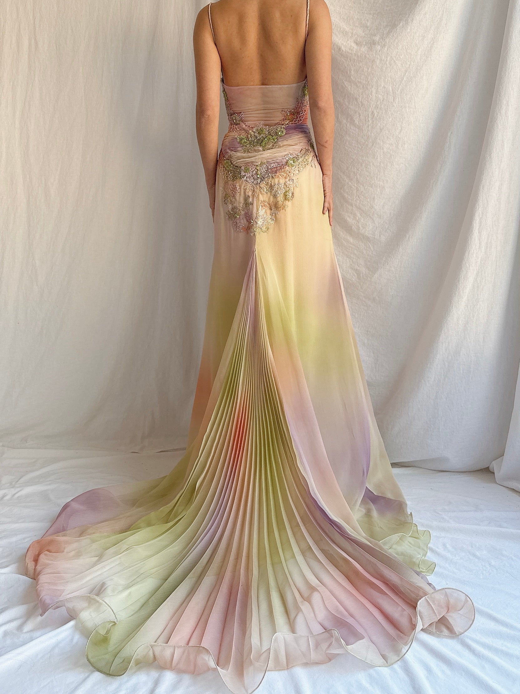 Vintage Couture Handbeaded Ombre Gown - S/M