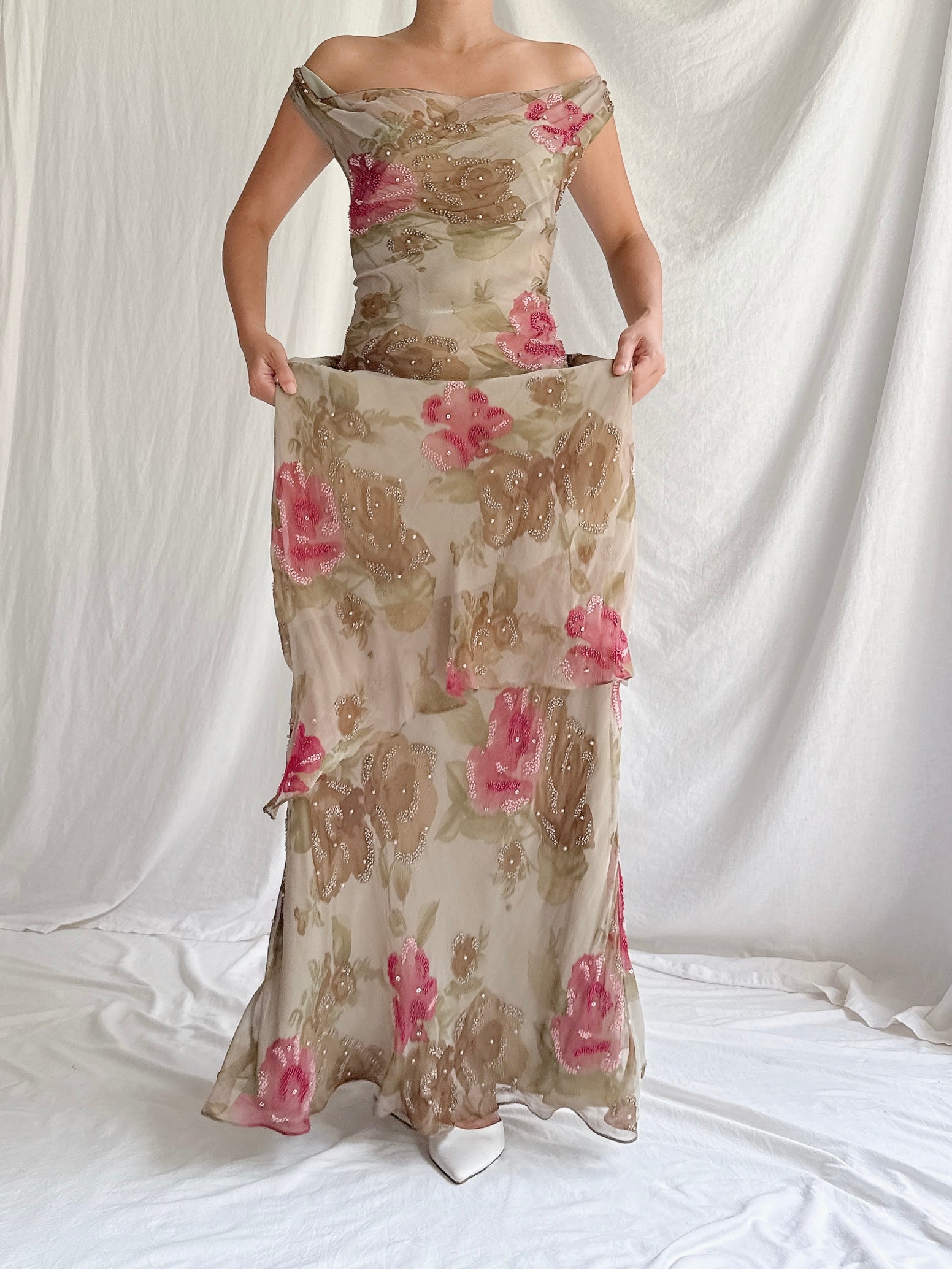 1990s Rayon Floral Gown - M