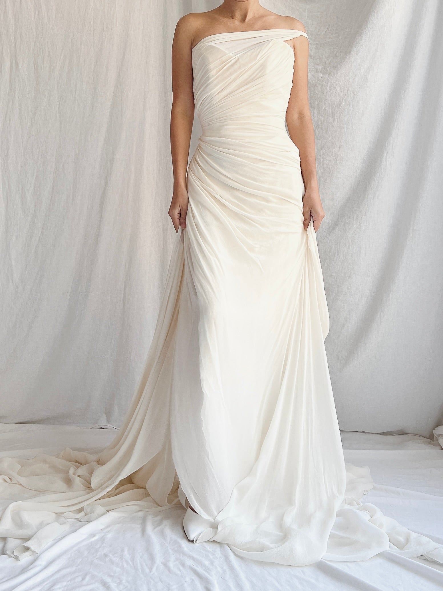 Romona Keveza Silk Draped Gown - S/M