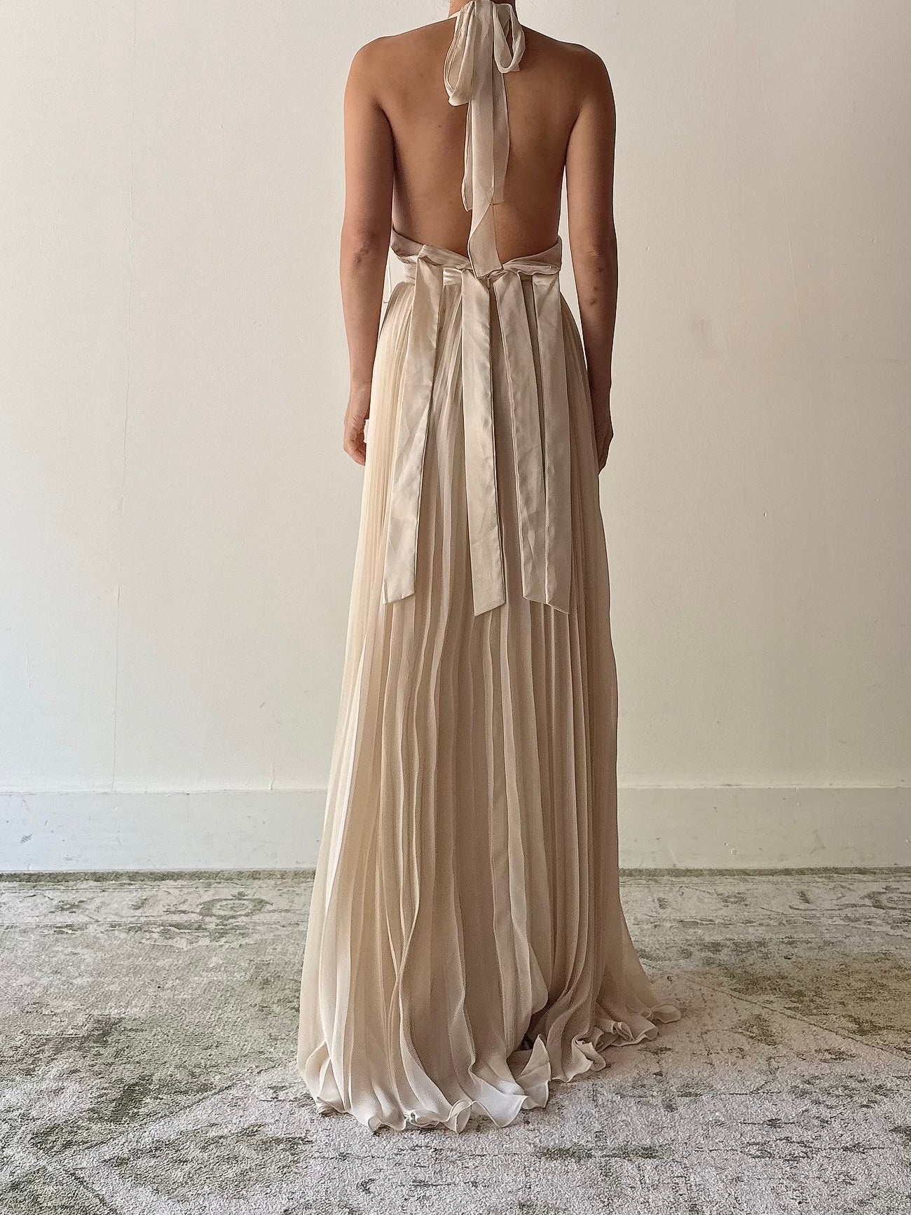 Vintage Pleated Chiffon Dress - L