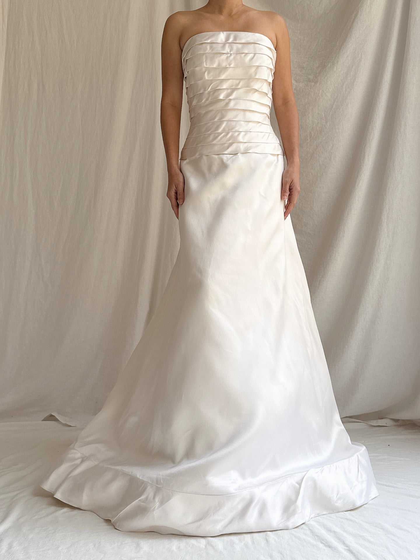 Vintage Silk Pleated Strapless Dress - M