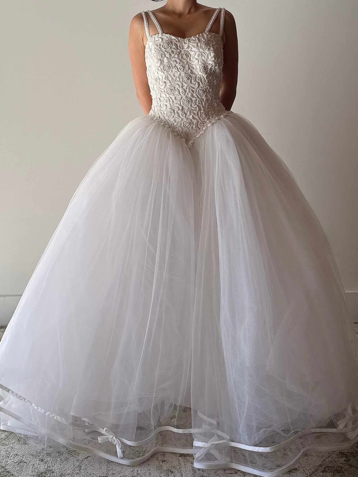 1990s Embroidered Tulle Gown - S