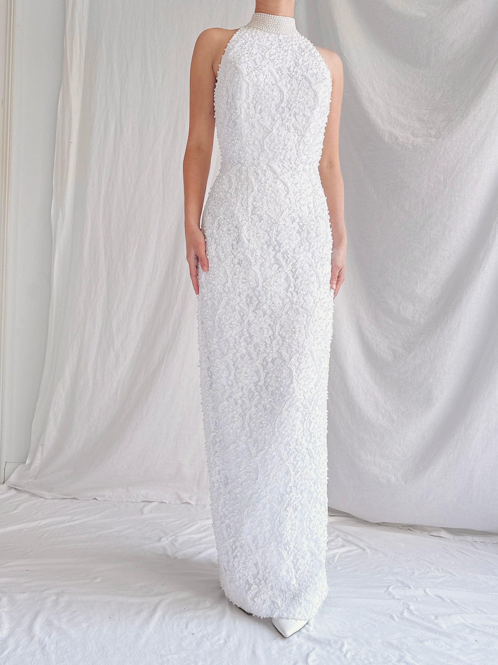 1990s Lace Beaded Gown - S/4/6