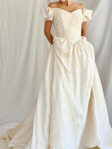 1980s Raw Silk Rosette Gown - XS