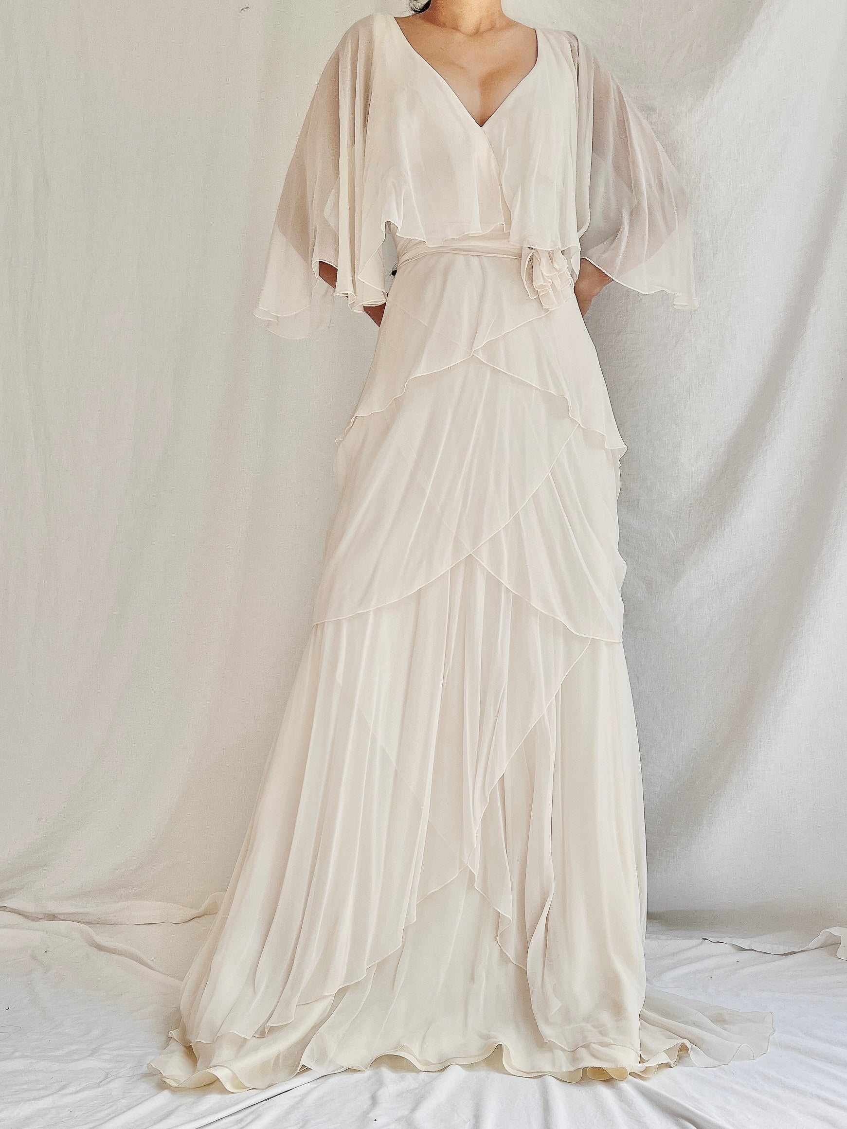 1970s Chiffon Tiered Gown - S